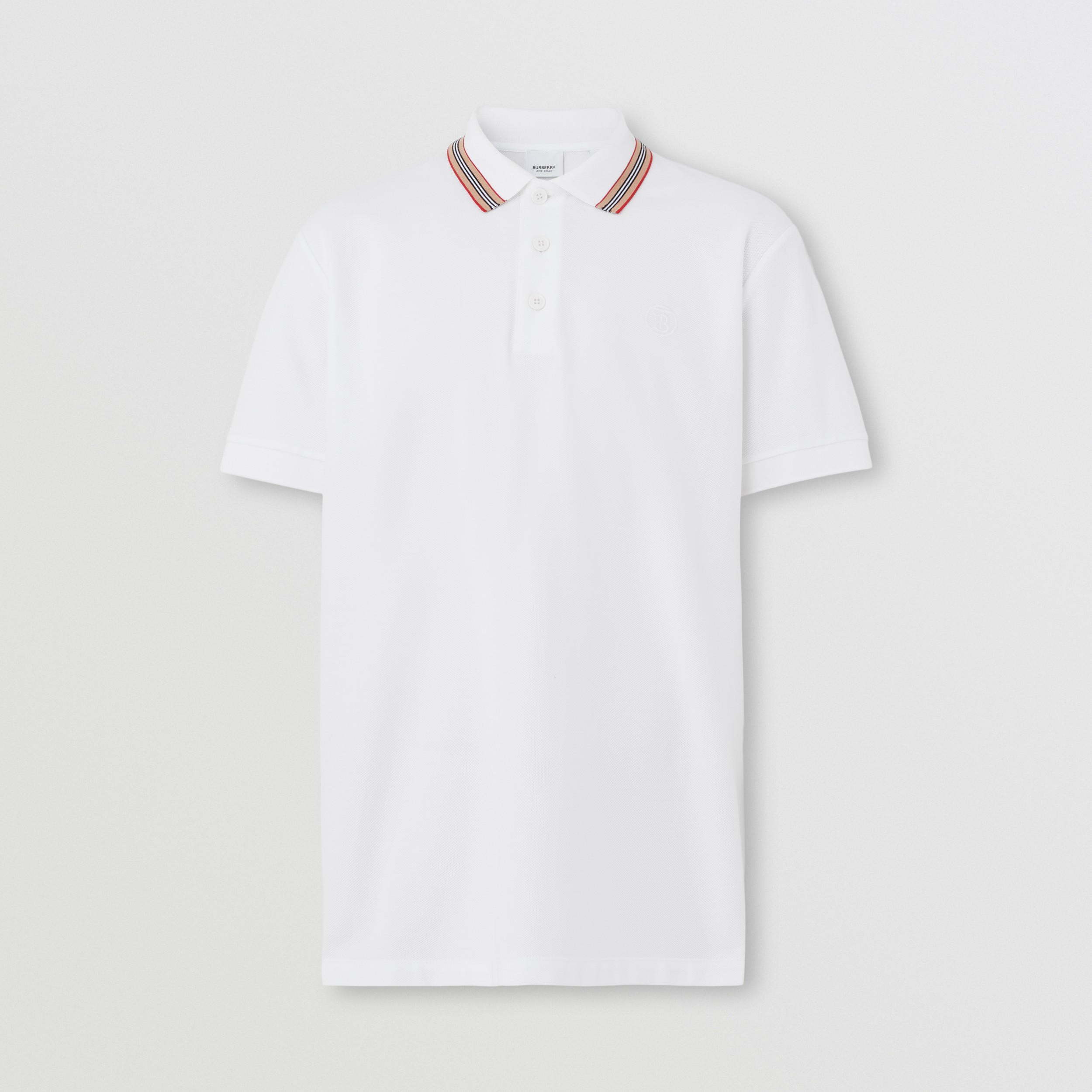 Icon Stripe Collar Cotton Piqué Polo Shirt in White - Men | Burberry® Official - 4