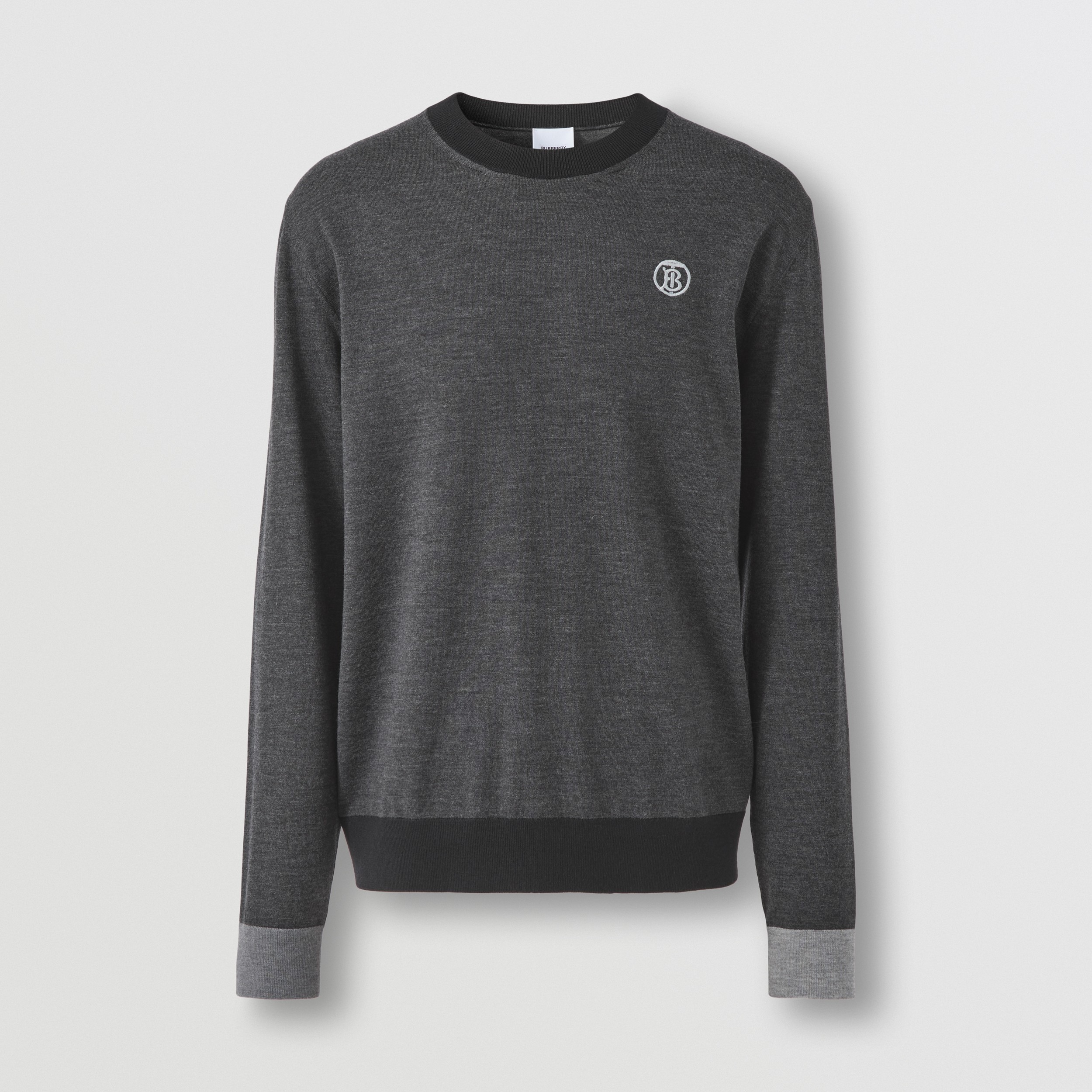 Monogram Motif Wool Silk Blend Sweater in Charcoal - Men | Burberry® Official - 4