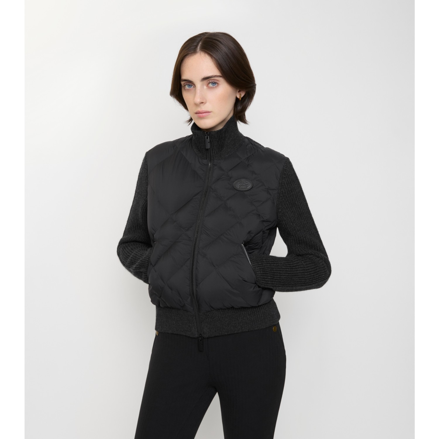 Check-stitch Nylon and Wool Jacket