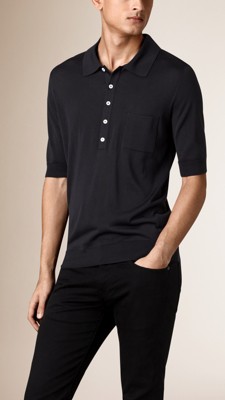 Fine Gauge Knitted Silk Polo Shirt