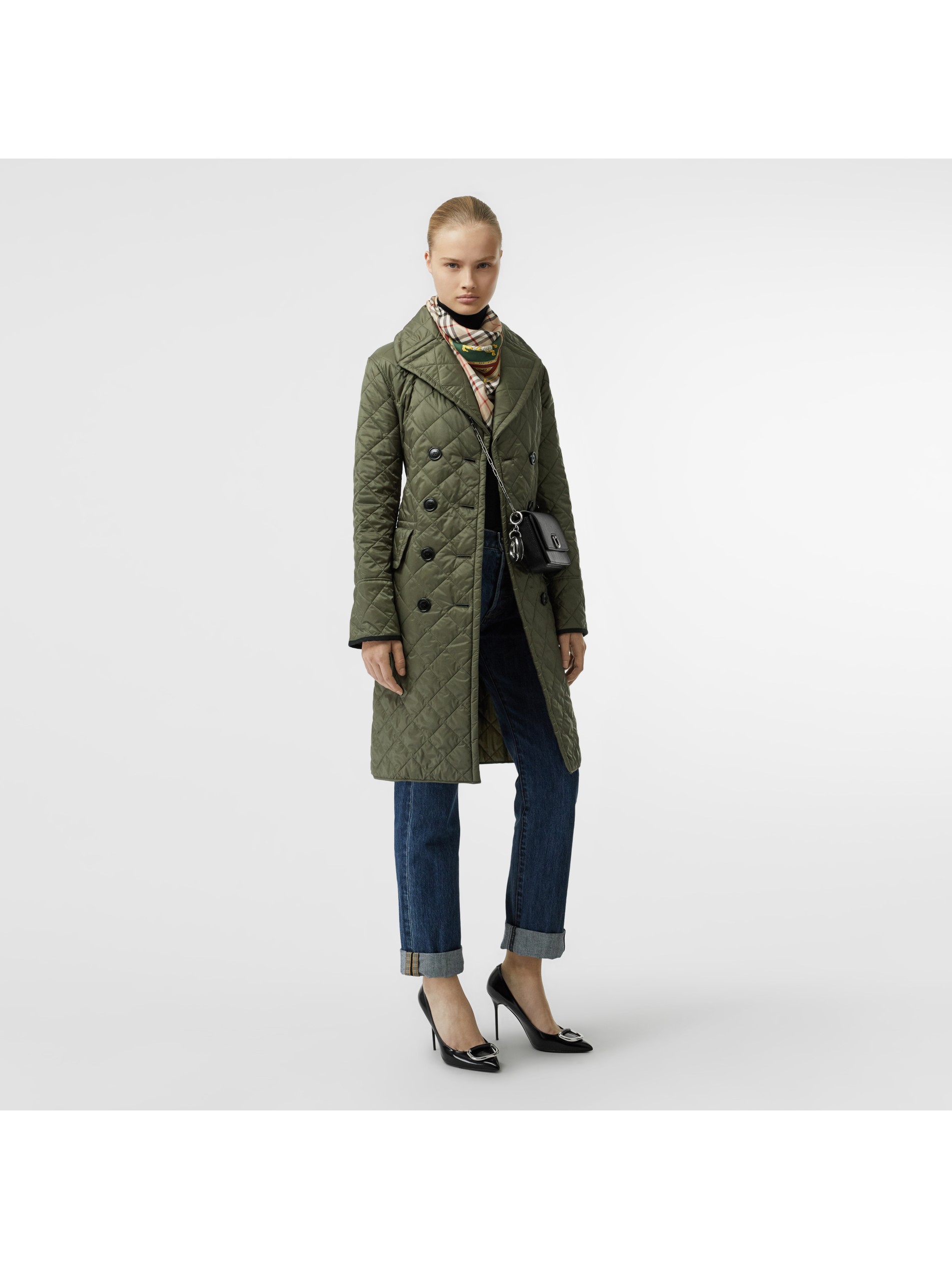 轻便菱形绗缝大衣 (陆军绿) - 女士 | burberry 博柏利