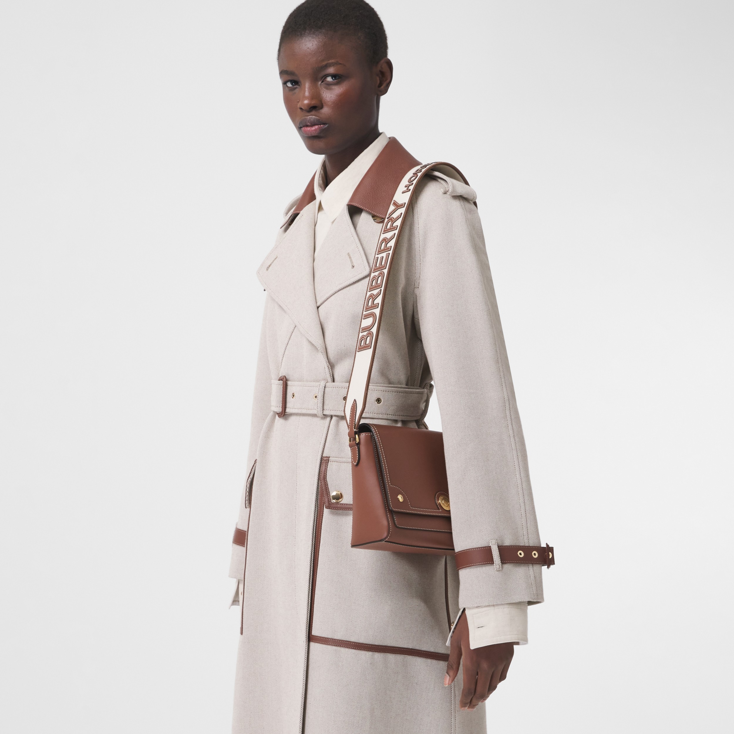 Topstitched Leather Note Crossbody Bag in Tan Women Burberry® Official