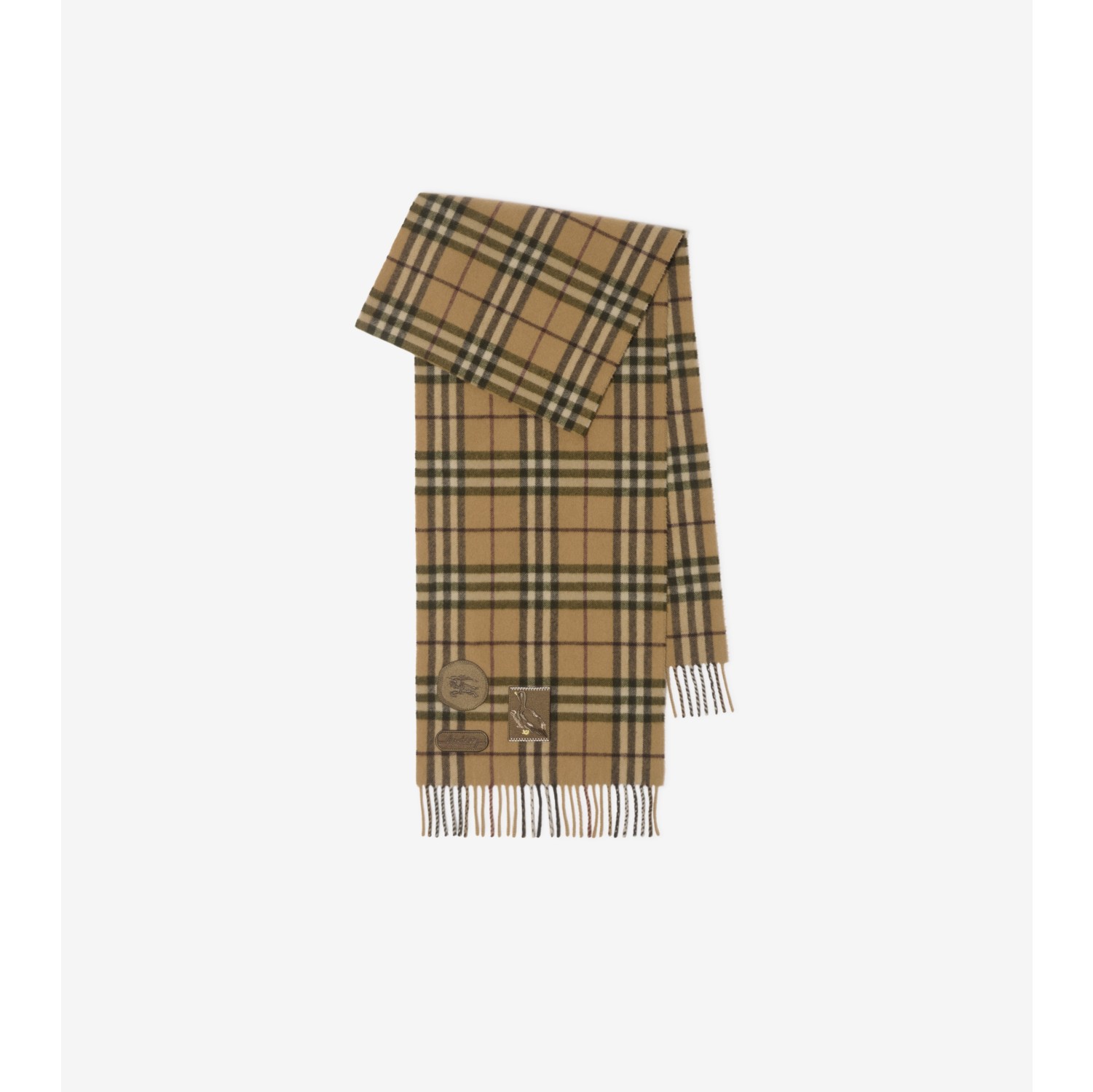 Badge Check Cashmere Scarf in Swamp Burberry Official