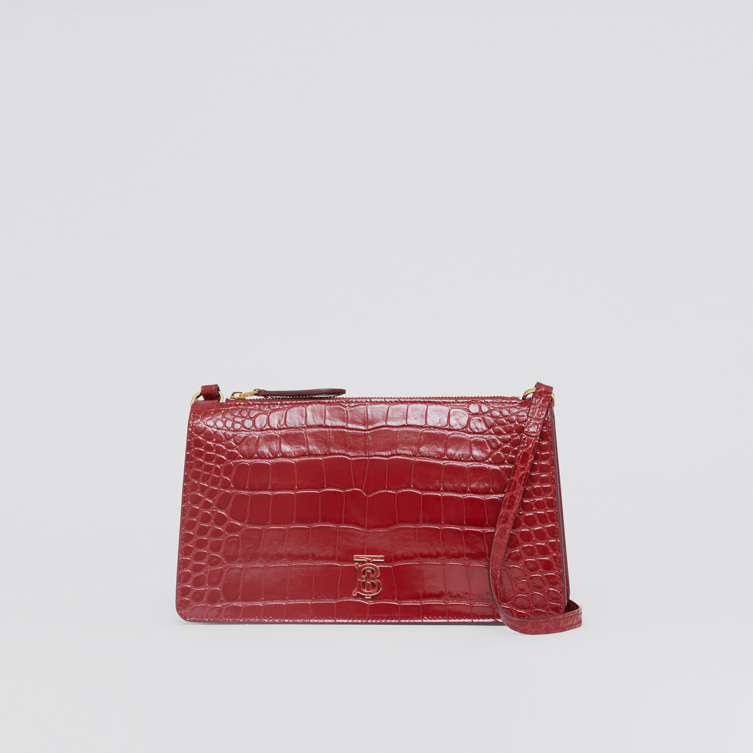 Embossed Leather Mini TB Shoulder Pouch in Dark Carmine - Women | Burberry® Official - 1