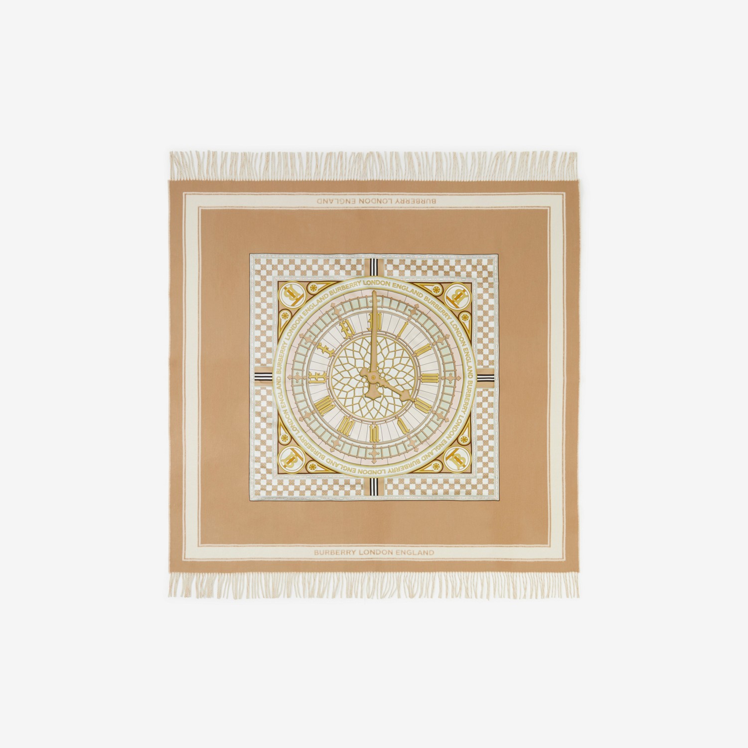 Coperta in cashmere e lana con stampa orologio (Cammello) - Donna | Sito ufficiale Burberry®
