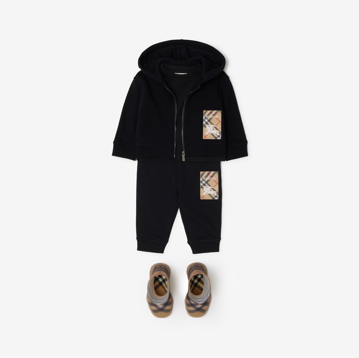 Check Label Cotton Zip Hoodie in Black | Burberry® Official Check Label Cotton Zip Hoodie in Black | Burberry® Official