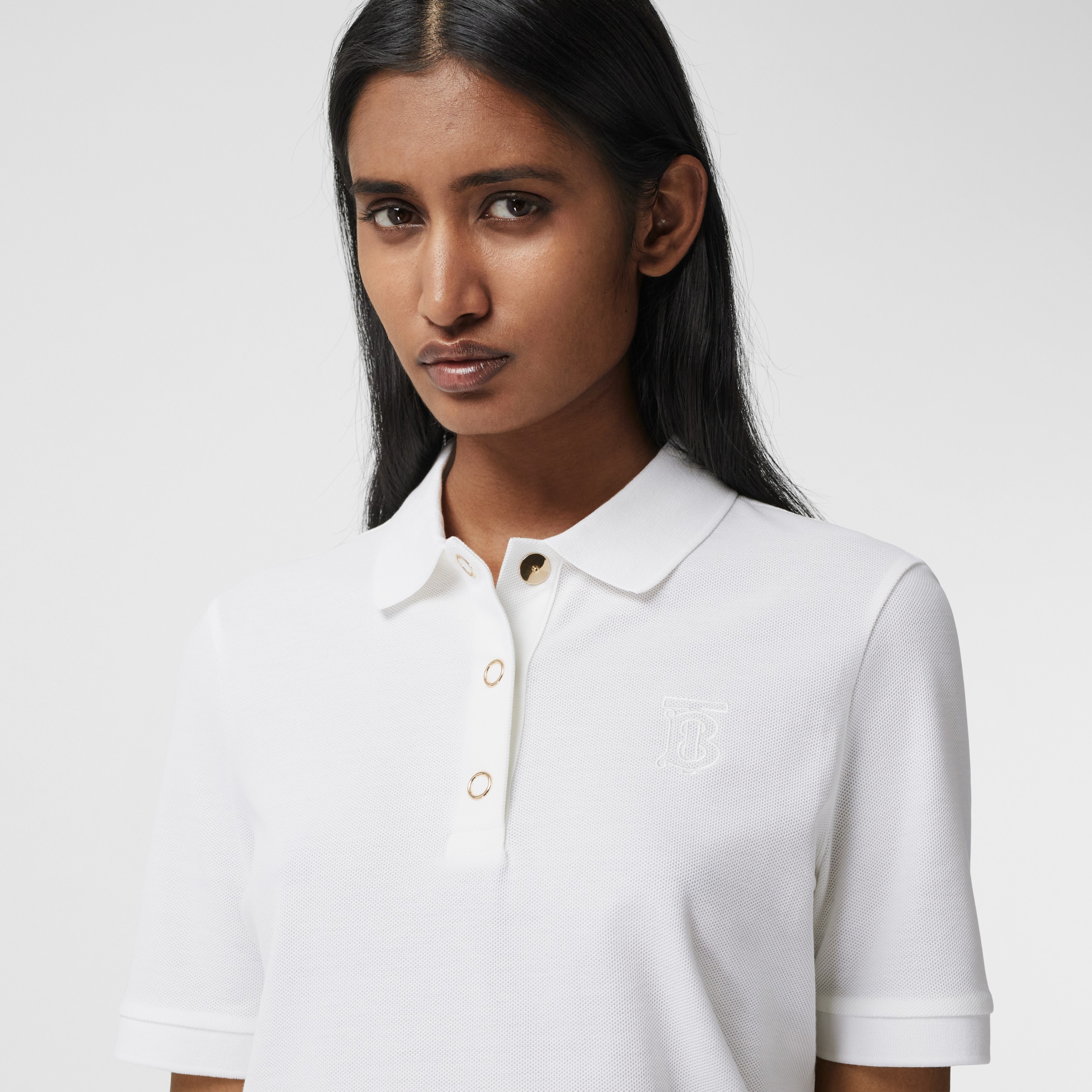 Monogram Motif Cotton Piqué Polo Shirt in White - Women | Burberry ...