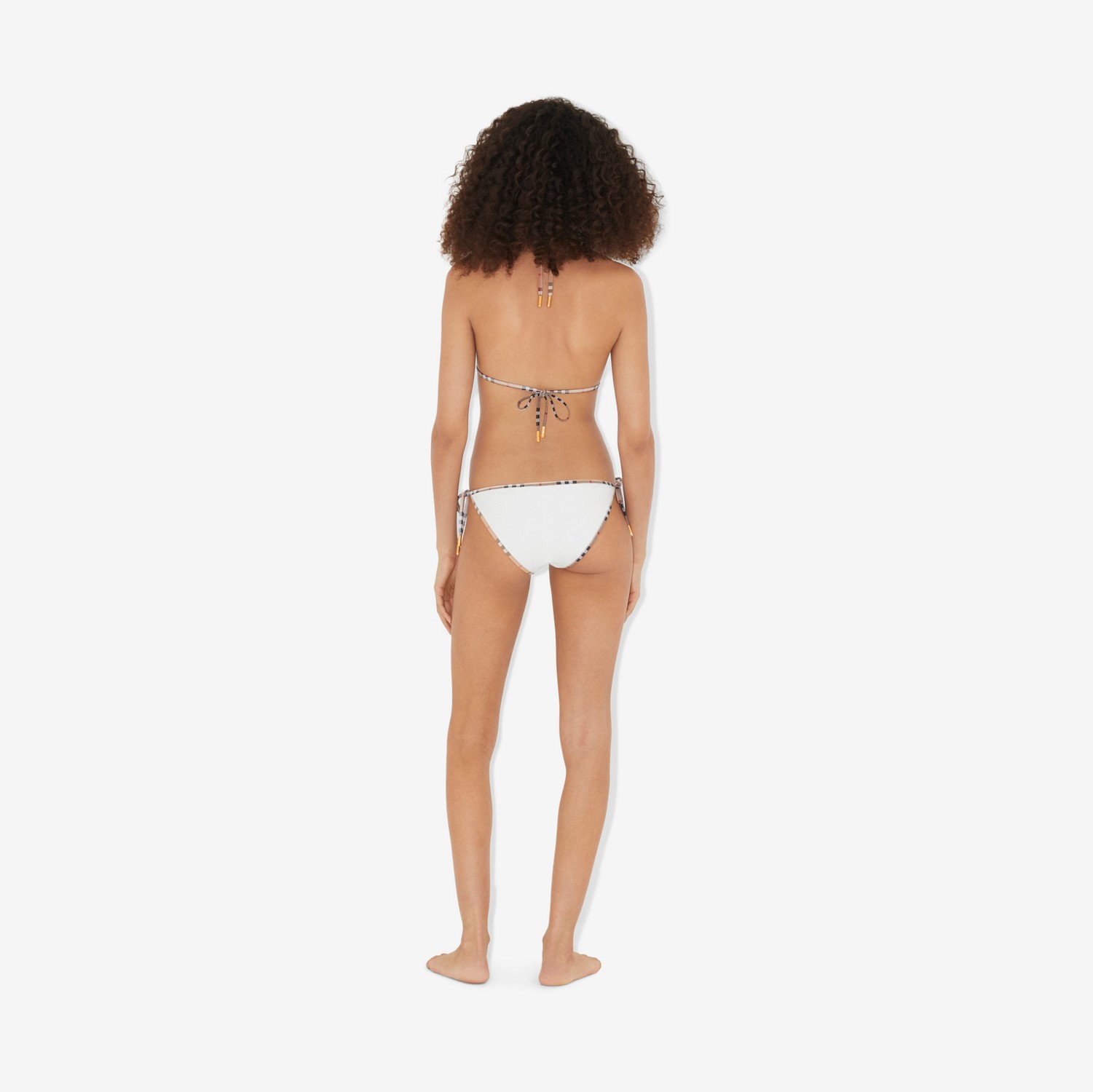Check Trim Stretch Nylon Triangle Bikini in White - Women | Burberry® Official