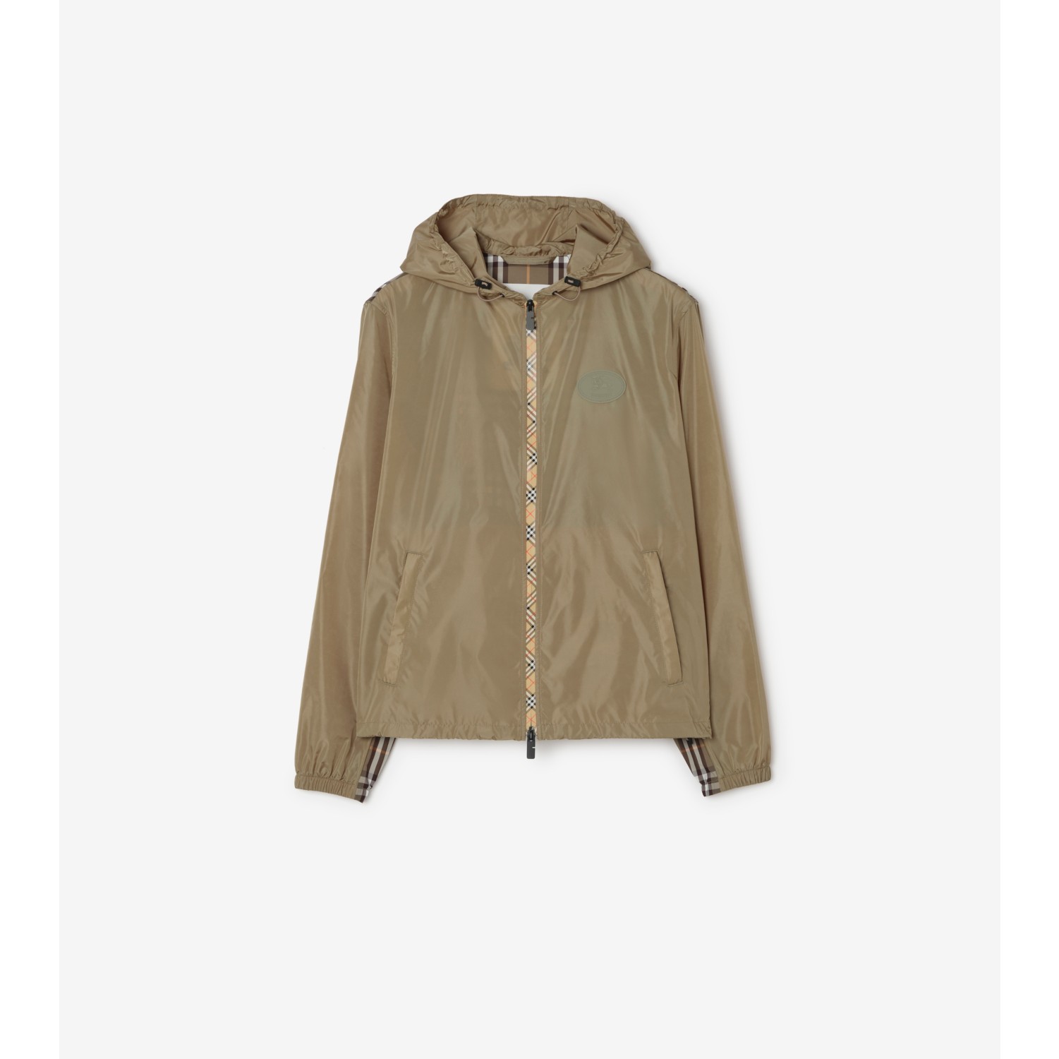 Check Trim Nylon Hooded Jacket