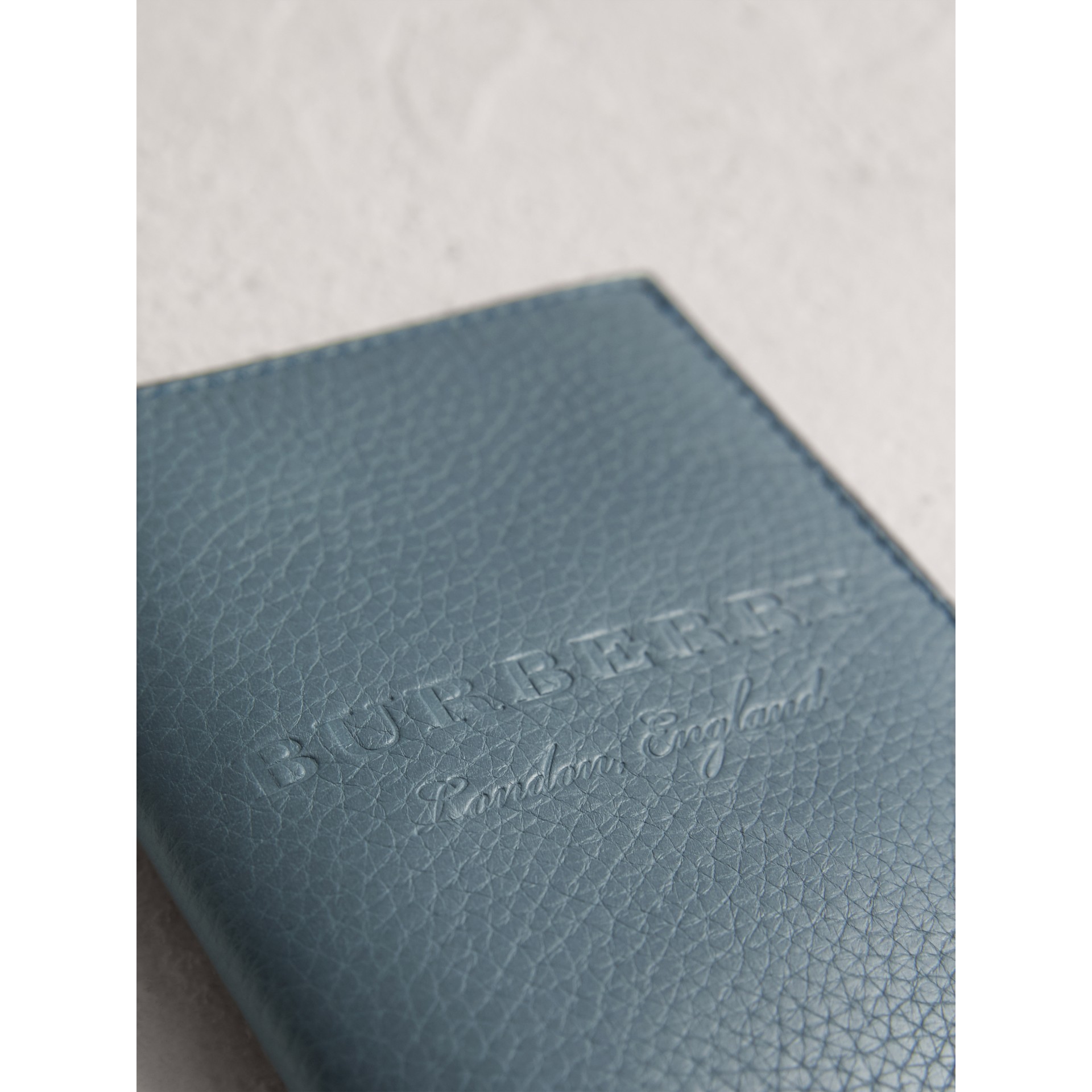 Embossed Leather Passport Holder in Dusty Teal Blue Burberry United