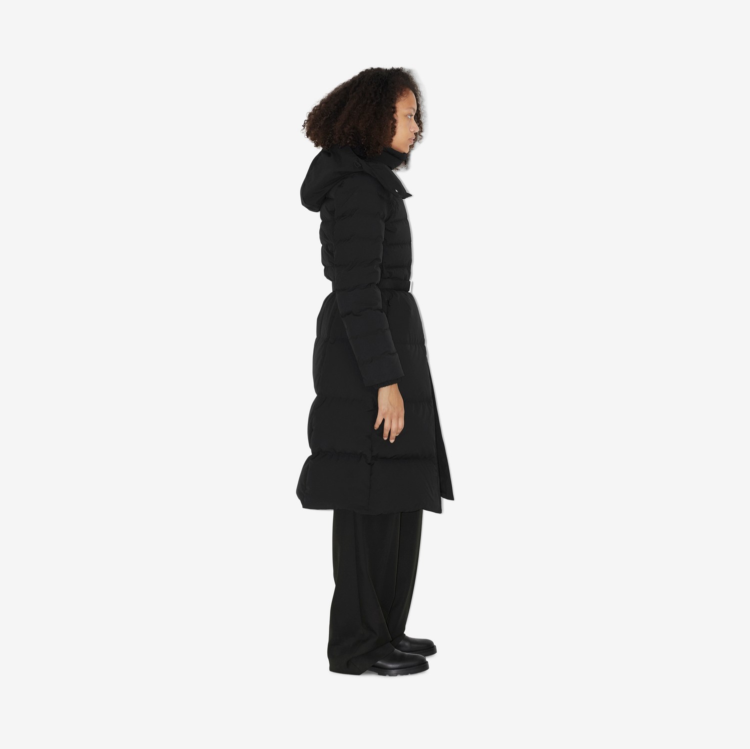 束带设计长款羽绒服 (黑色) - 女士 | Burberry® 博柏利官网