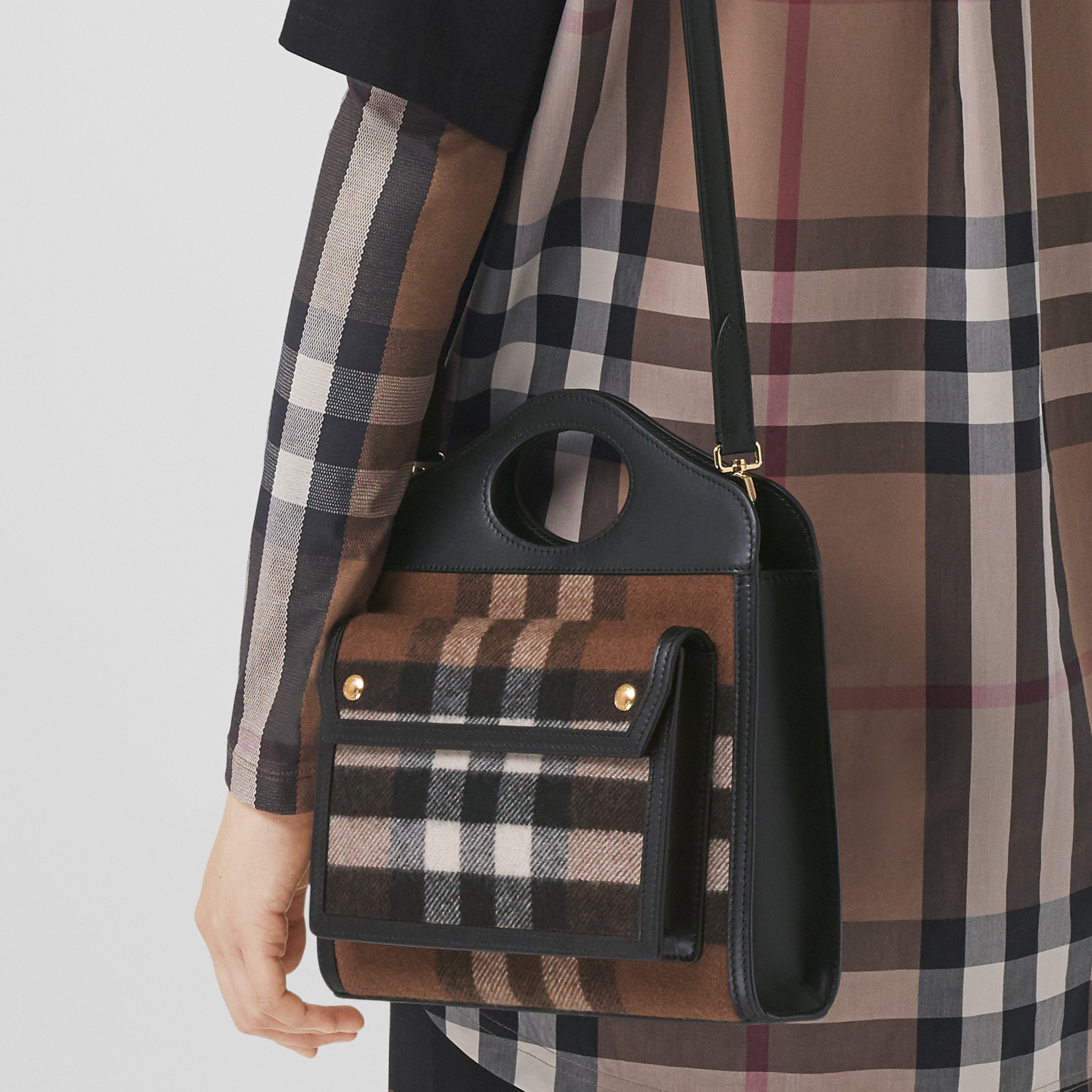 Mini Check Cashmere and Leather Pocket Bag in Black | Burberry® Official - 3