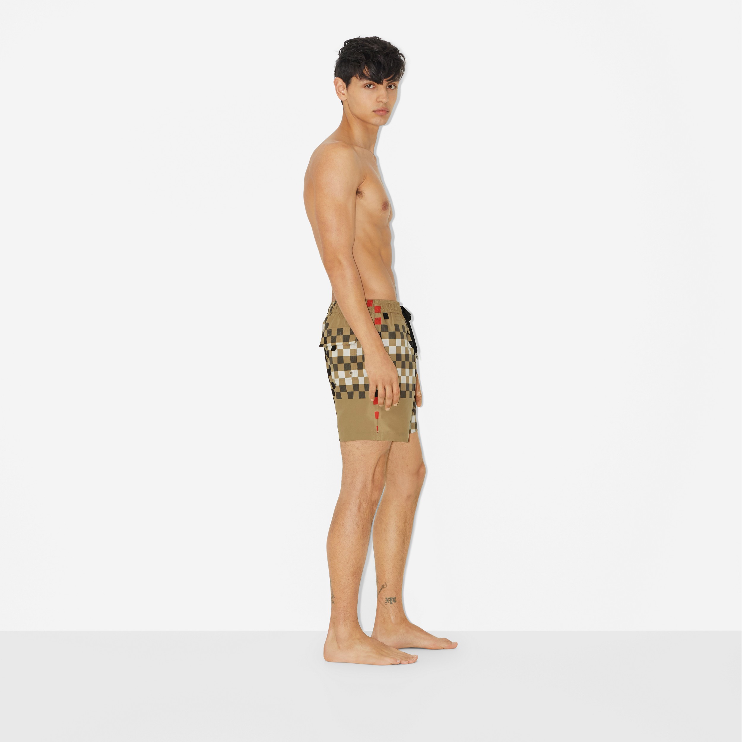Check Print Drawcord Swim Shorts in Archive Beige - Men | Burberry® Official - 3