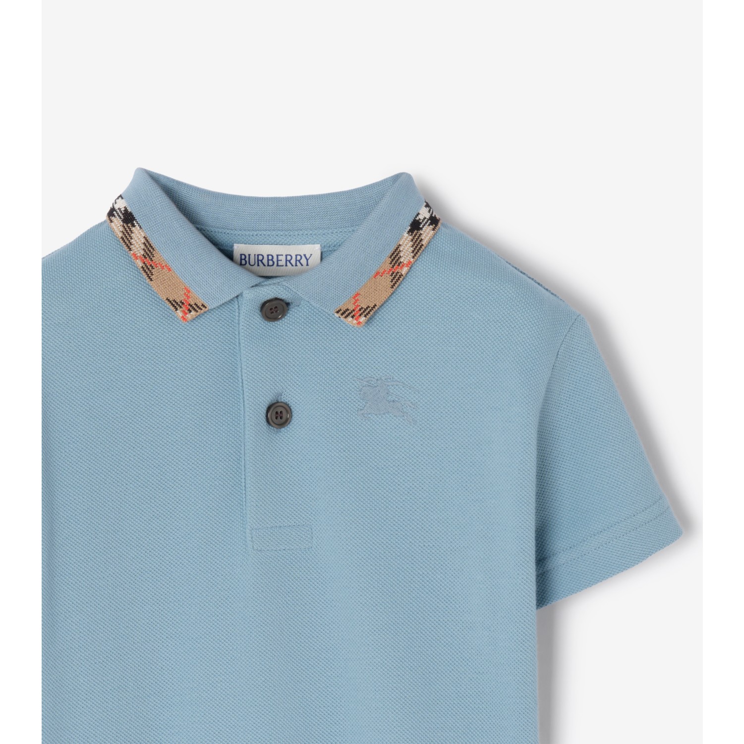 Check Collar Cotton Polo Shirt in Misty blue | Burberry® Official