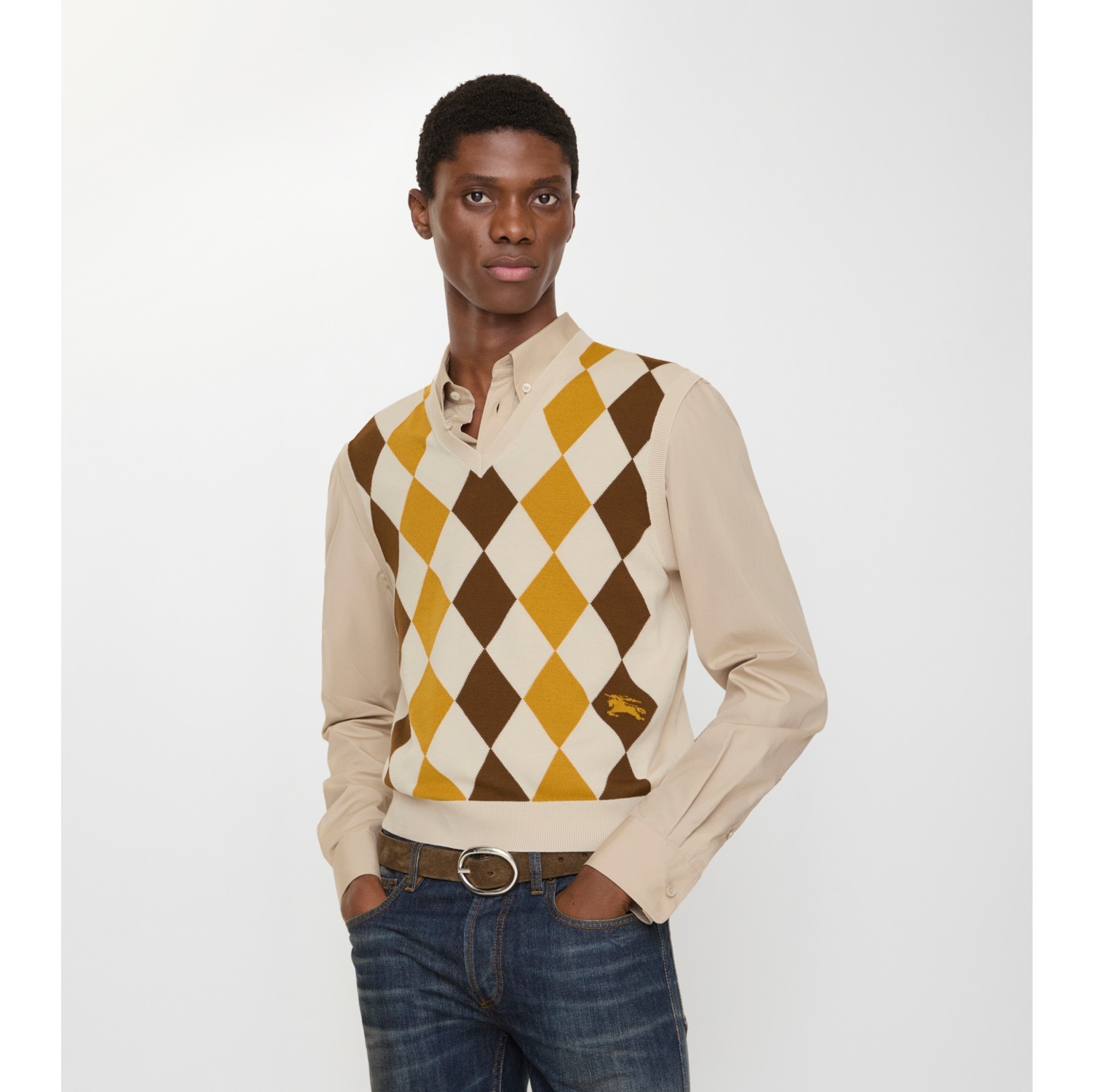 菱形图案羊毛针织背心