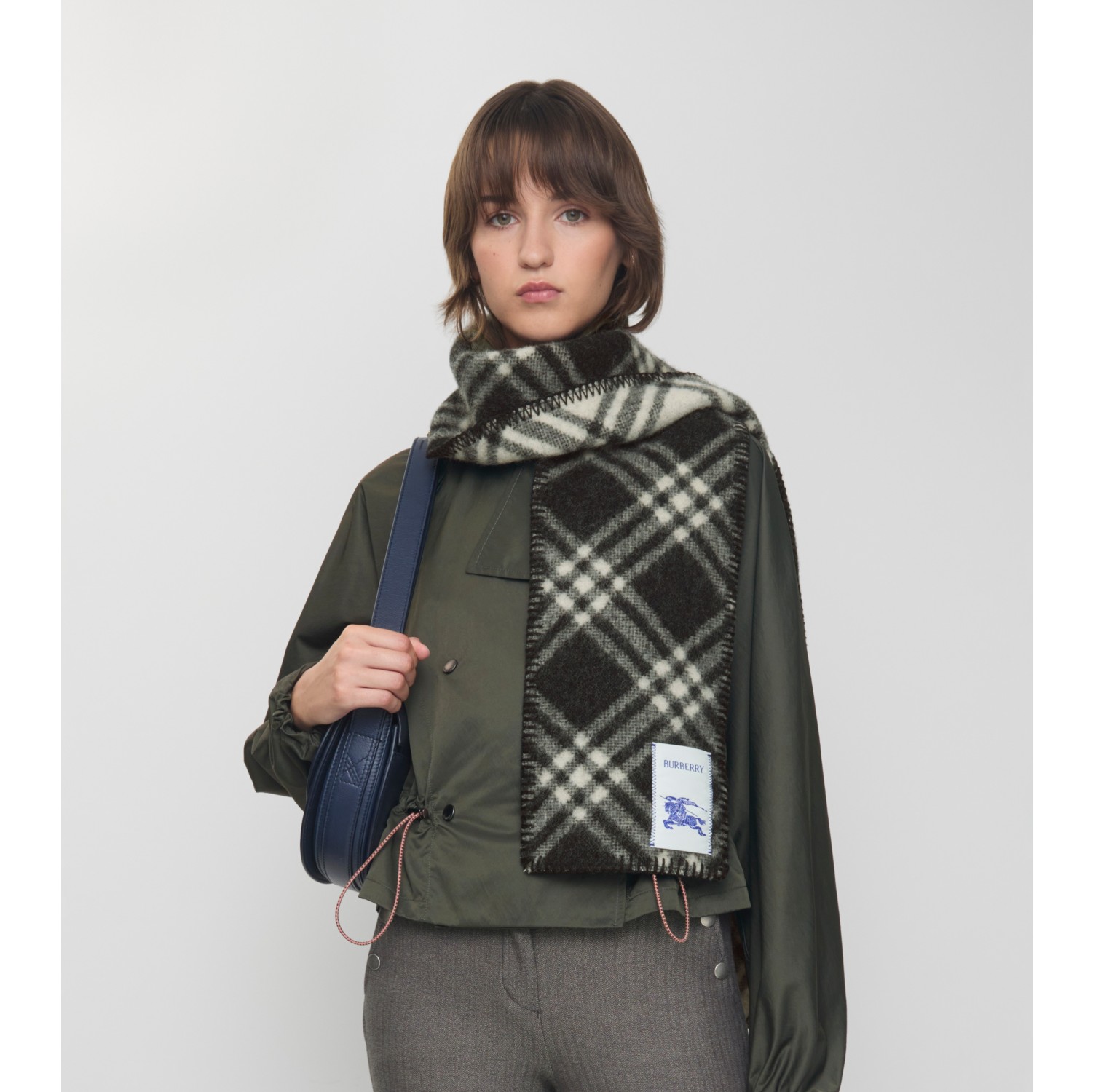 Narrow Check Wool Scarf