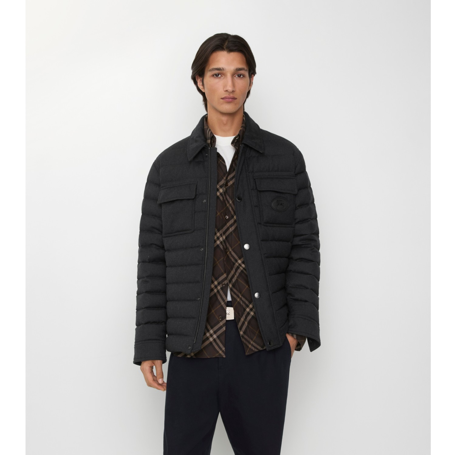 Jaqueta overshirt acolchoada de flanela de lã