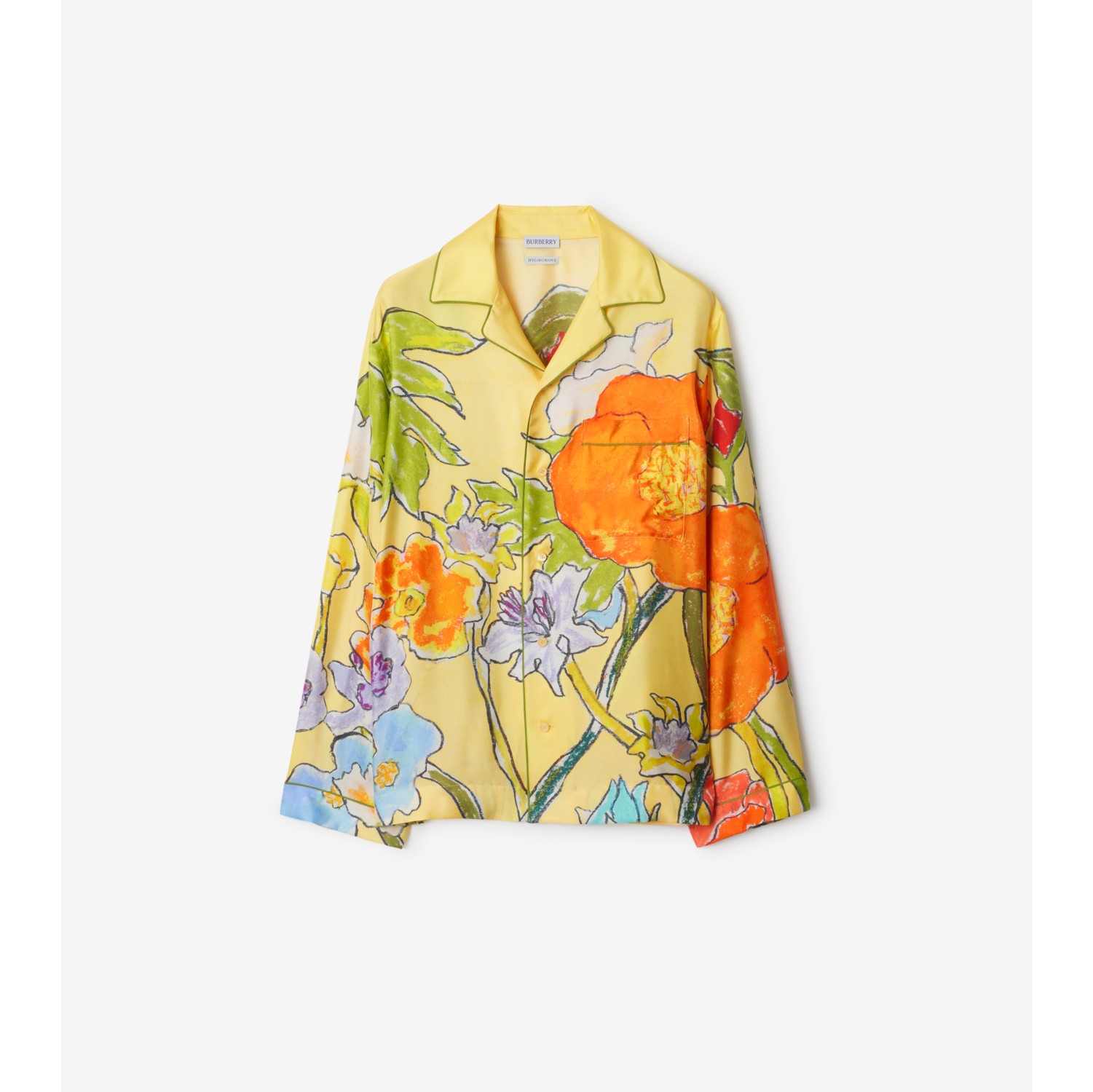 Camisa estilo pijama de seda com estampa de cascata de flores de Highgrove