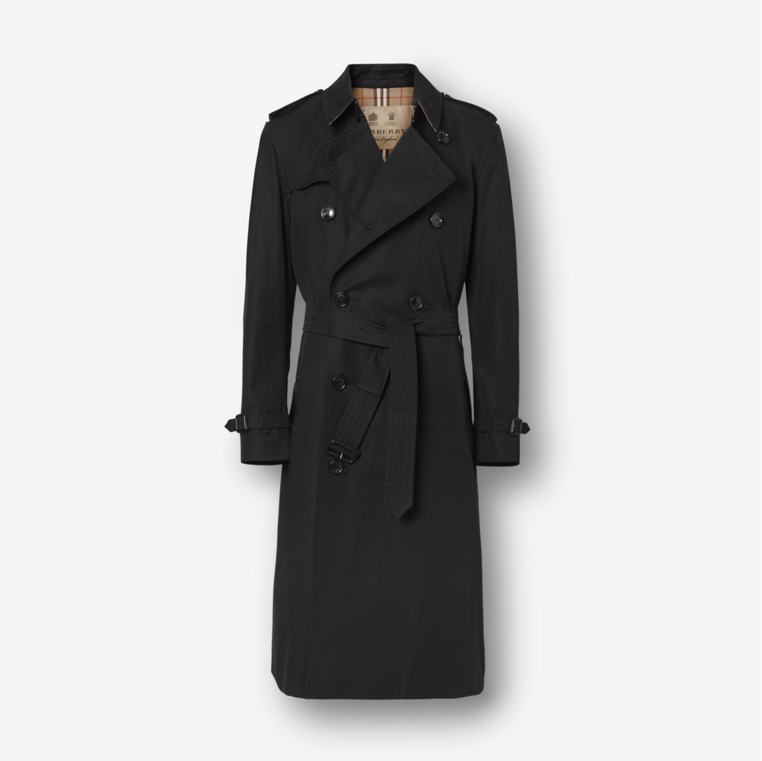 The Long Kensington Heritage Trench Coat in Black Men Cotton Gabardine Burberry Official