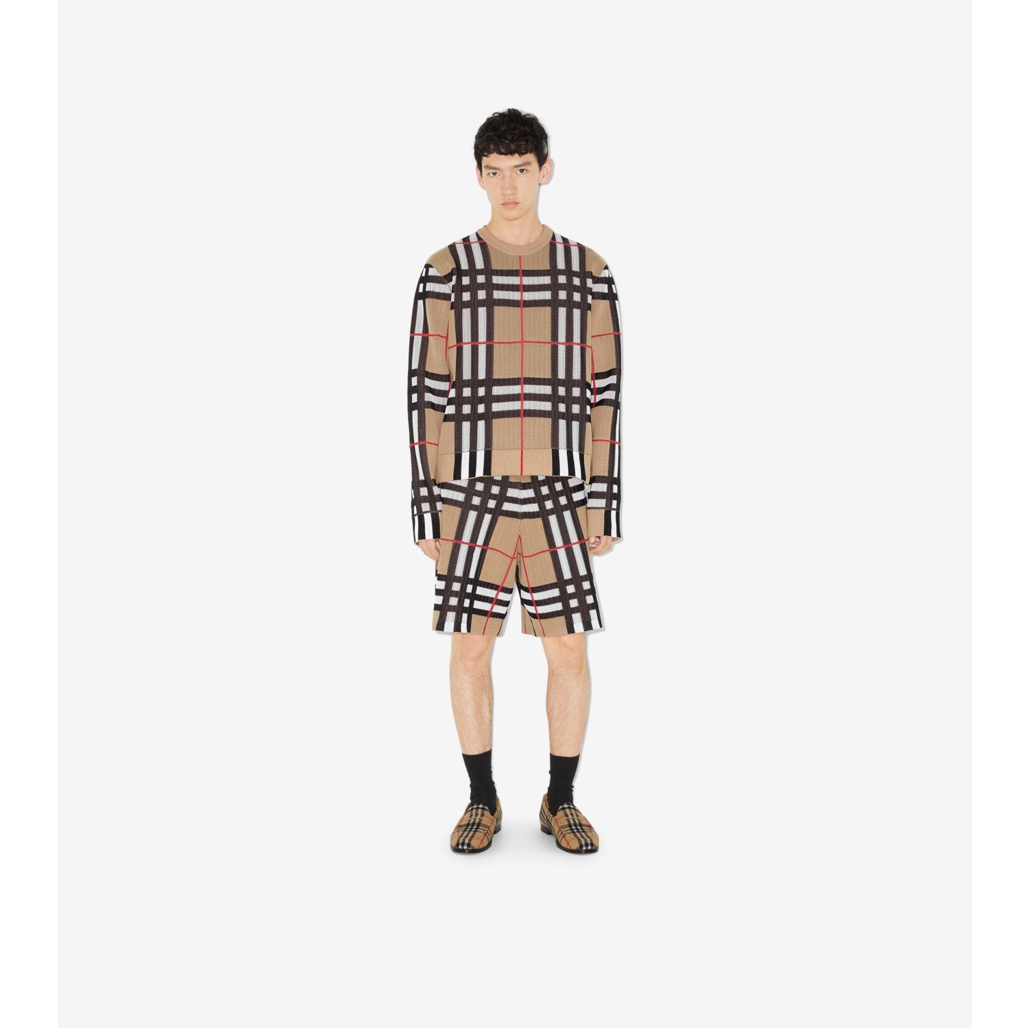 チェック コットンブレンドセーター (アーカイブベージュ) - メンズ, コットン | Burberry®公式サイト