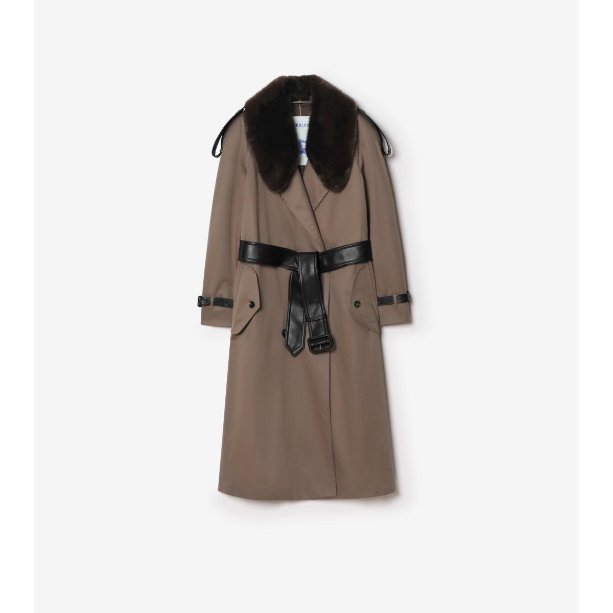  Check Long Faux Fur Collar Roseville Trench Coat