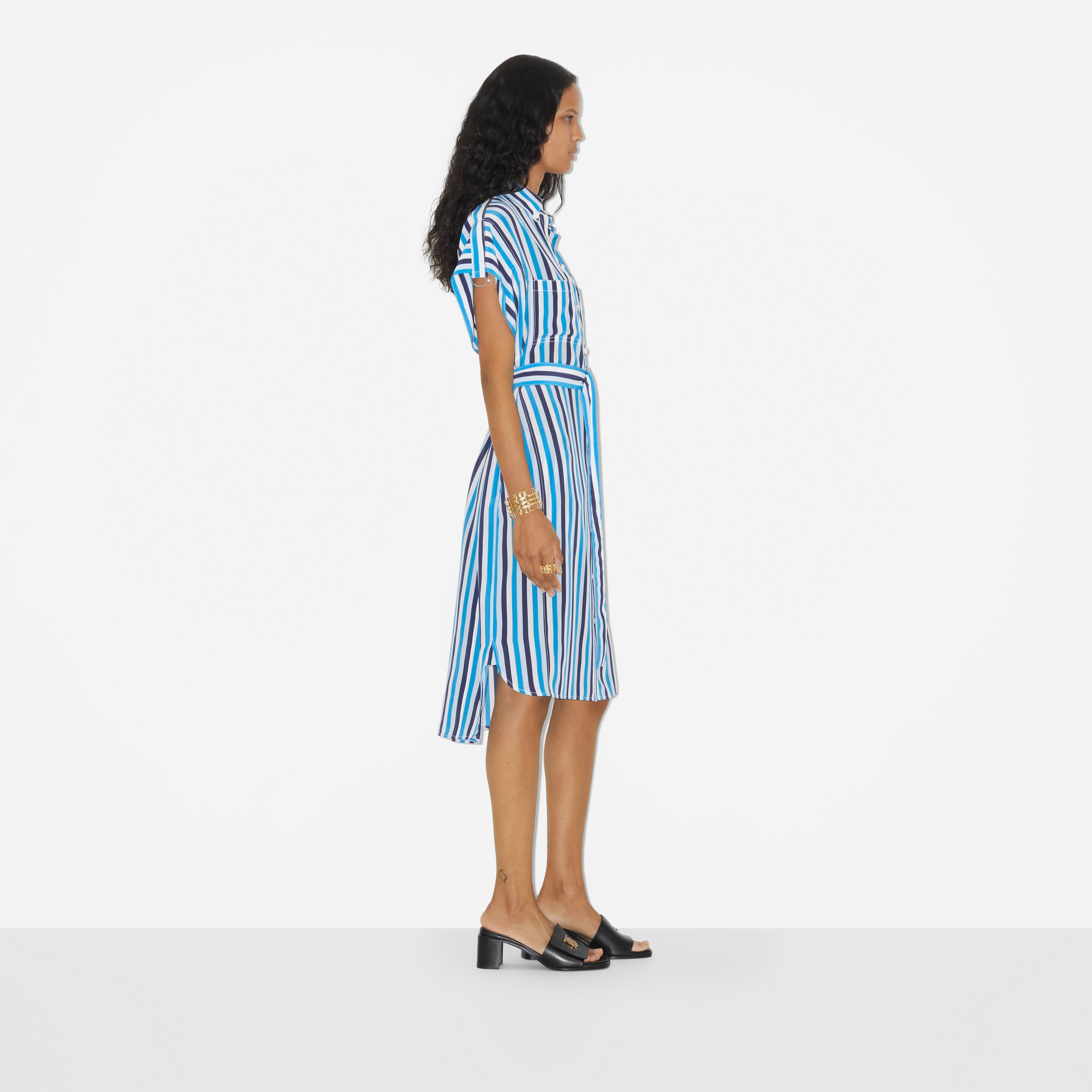 Striped Silk Shirt Dress in Pale Blue - Women | Burberry® Official - 3