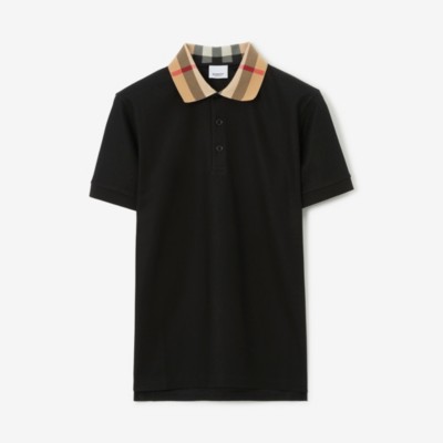 Burberry Cody Polo Shirt With Check Collar In Blue