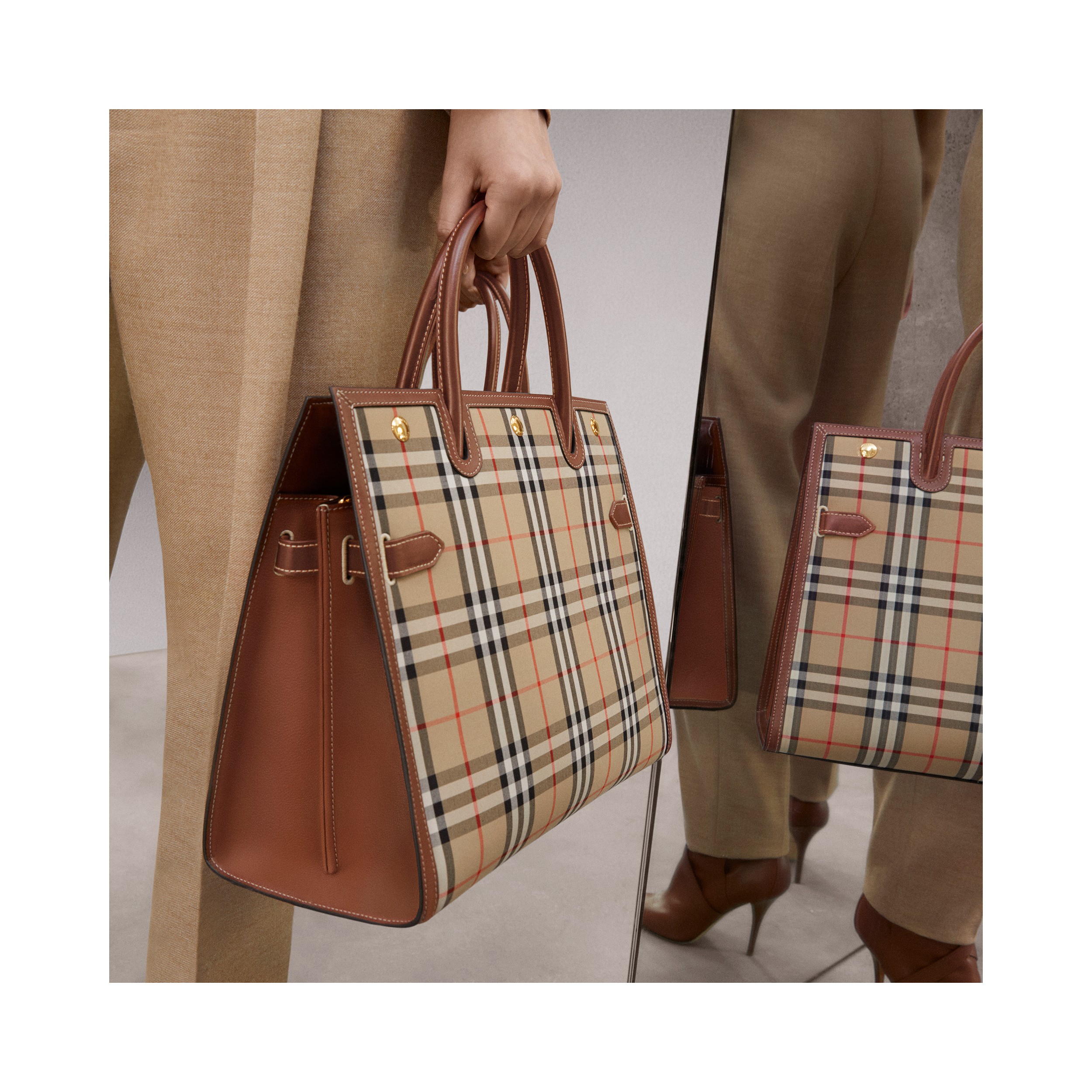Small Vintage Check Two-handle Title Bag in Archive Beige - Women | Burberry® Official - 2