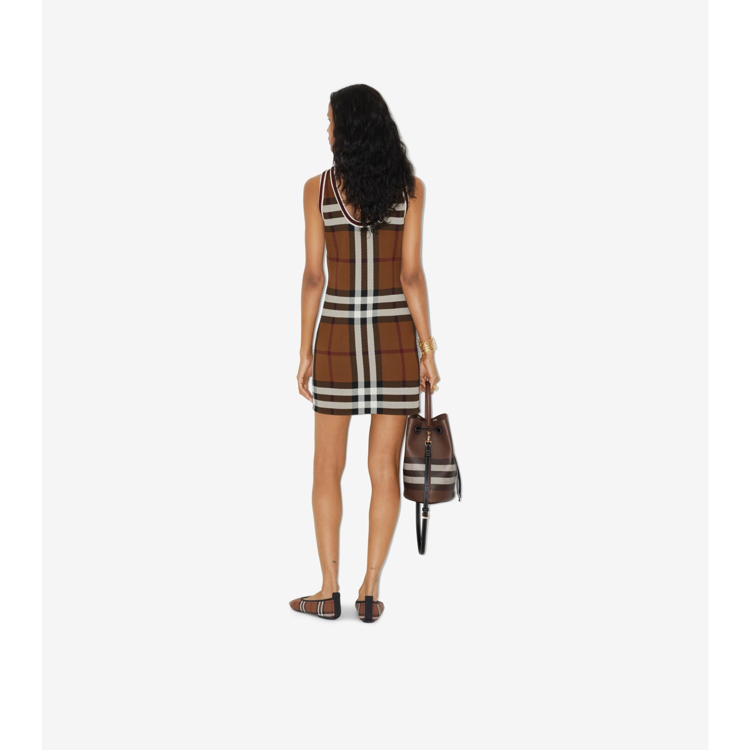 Check Jacquard Dress in Dark Birch Brown - Women | Burberry® Official