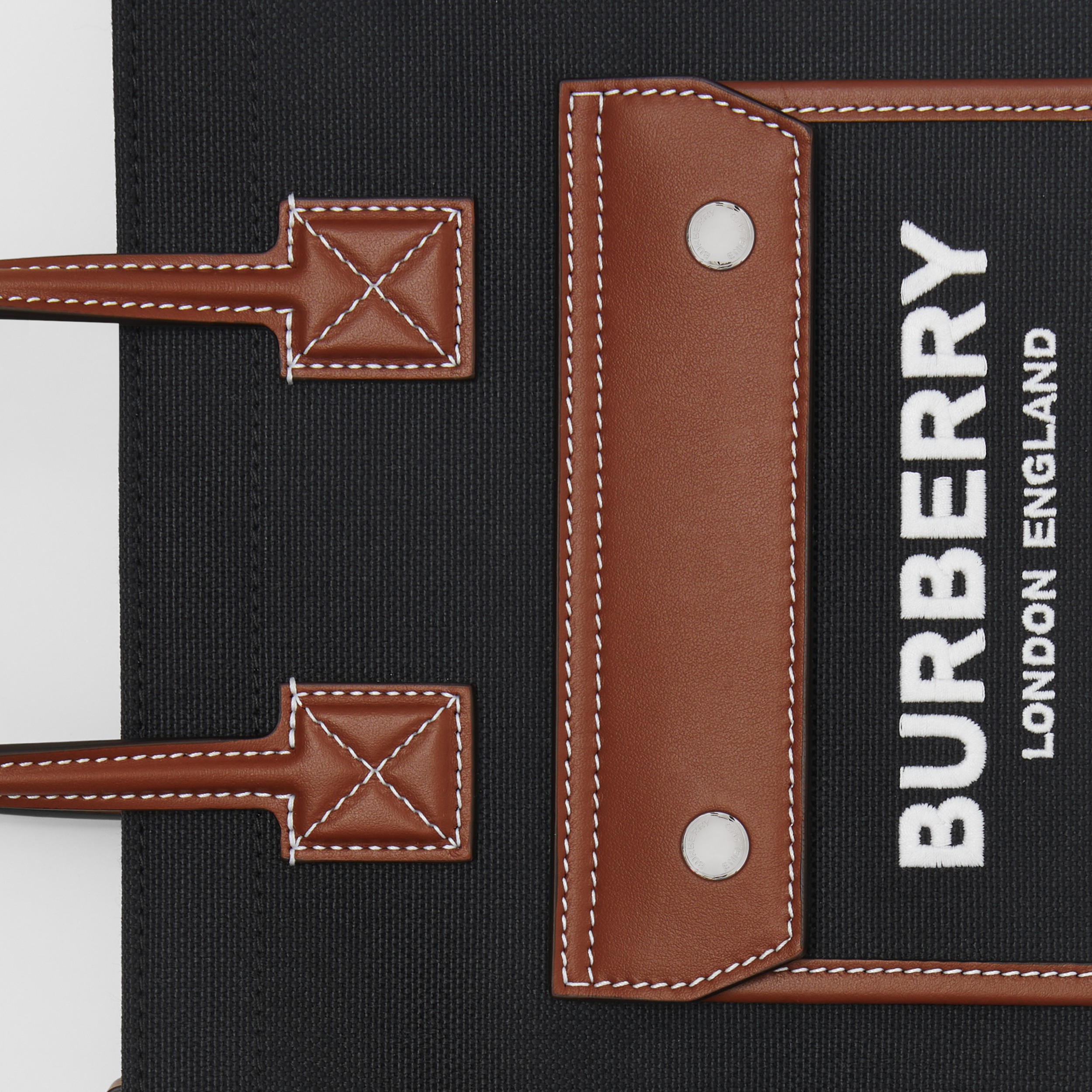 Mini Two-tone Canvas and Leather Freya Tote in Black/tan - Women | Burberry® Official - 2