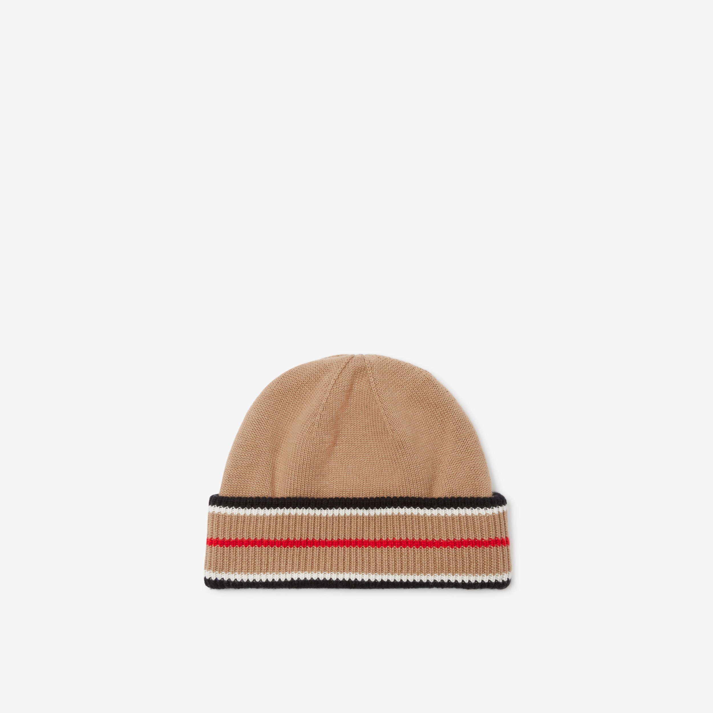 Reversible Icon Stripe Cashmere Cotton Beanie in Black/camel | Burberry® Official - 2