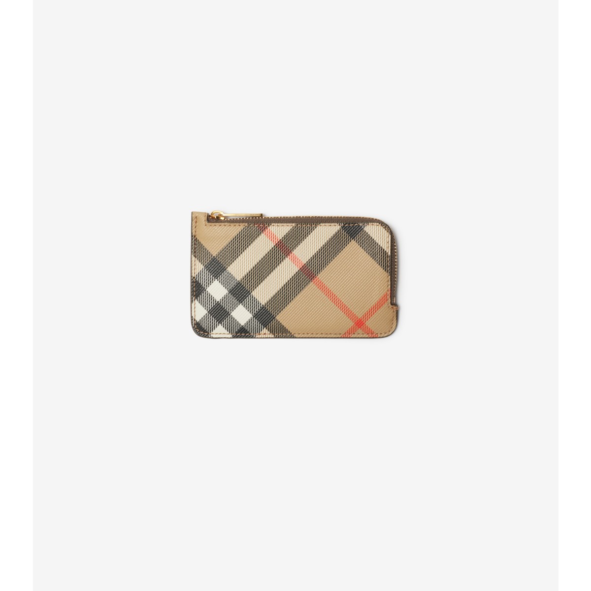 Shop Burberry Check Zip Card Case In Sand