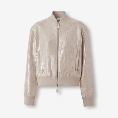 Sequinned Cashmere Cotton Bomber Jacket in Beige Women | Burberry® Official