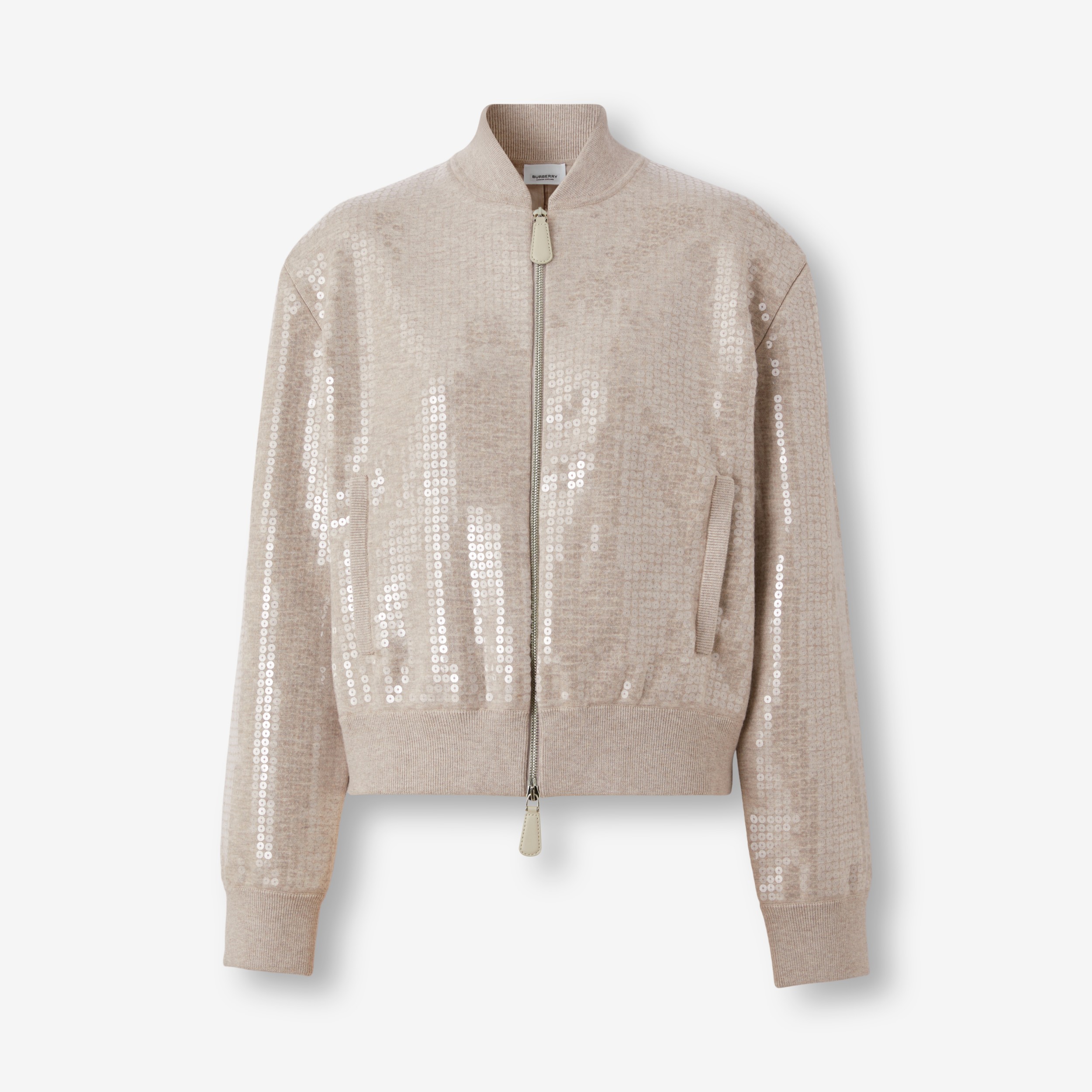 Sequinned Cashmere Cotton Blend Bomber Jacket in Beige Melange - Women | Burberry® Official - 1