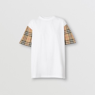 ヴィンテージチェック スリーブ コットン オーバーサイズTシャツ (ホワイト) - ウィメンズ | Burberry®公式サイト