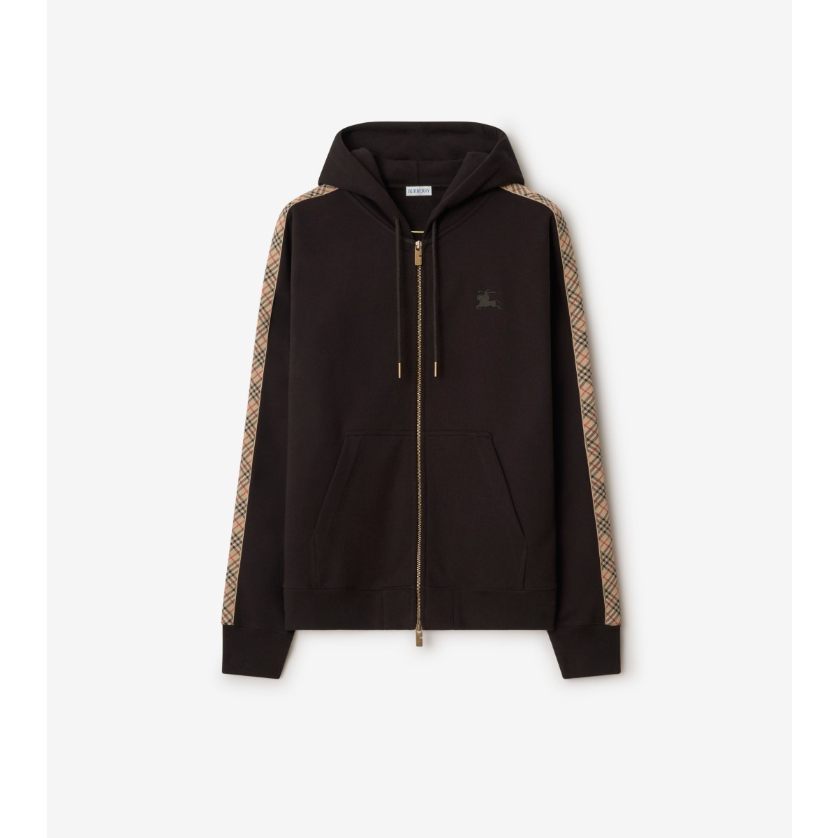  Check Trim Cotton Zip Hoodie