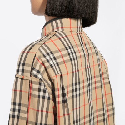 Strap Detail Vintage Check Cotton Oversized Shirt in Archive Beige - Women  | Burberry® Official