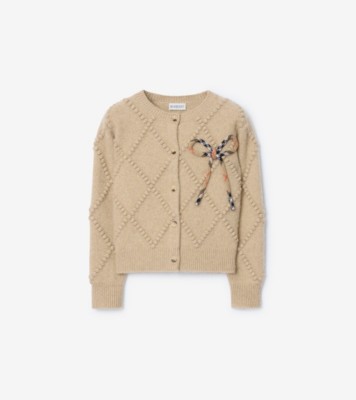 チェックボウ ウールカシミア カーディガン (オートミールメランジ