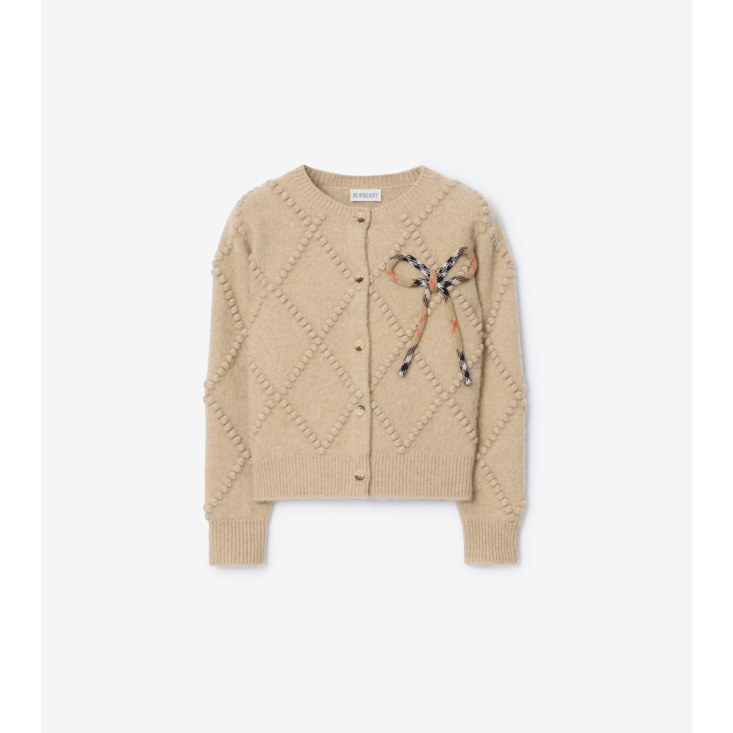 Check Bow Wool Cashmere Cardigan