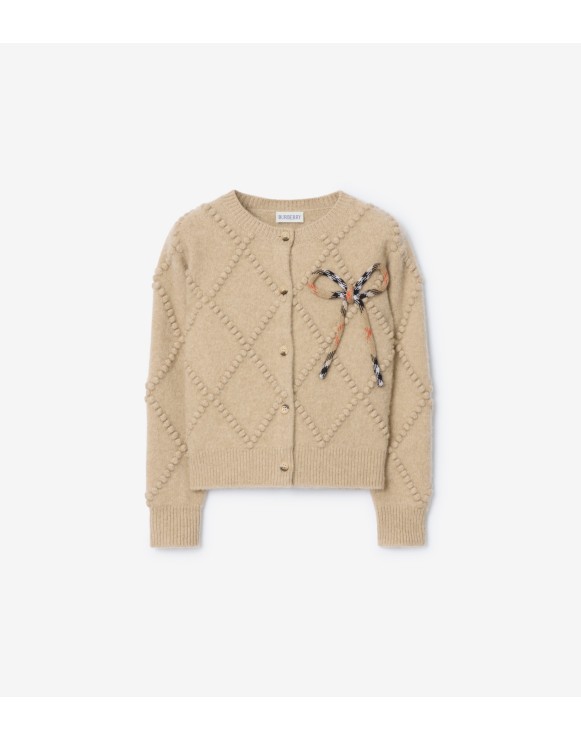 Check Bow Wool Cashmere Cardigan