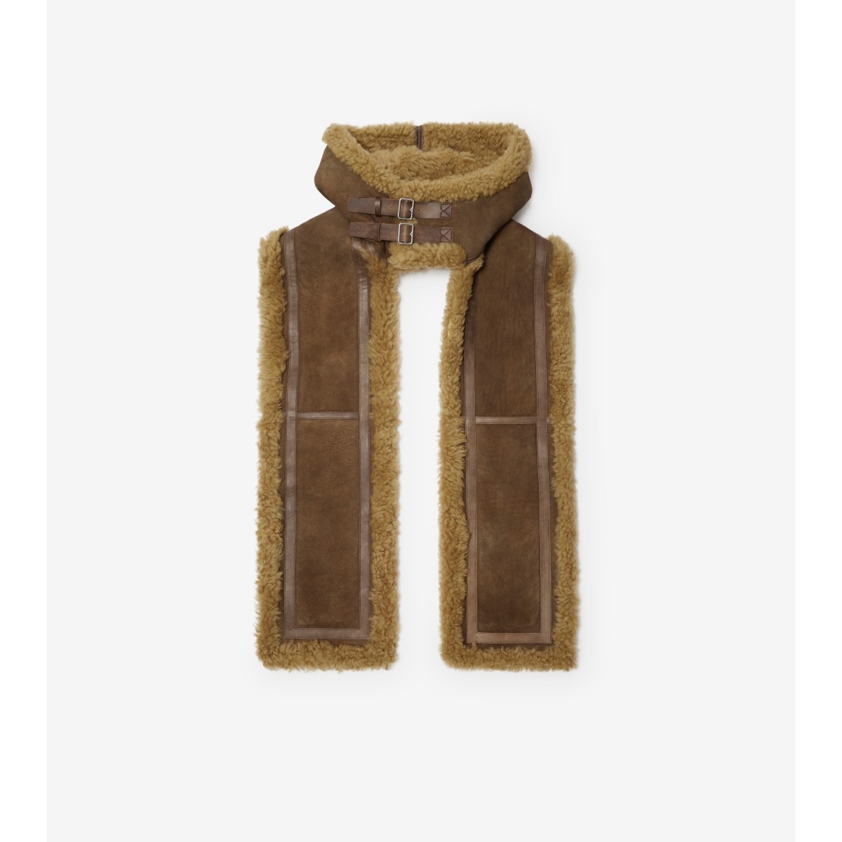 Shop Burberry Hooded Shearling Scarf In Moss Brown