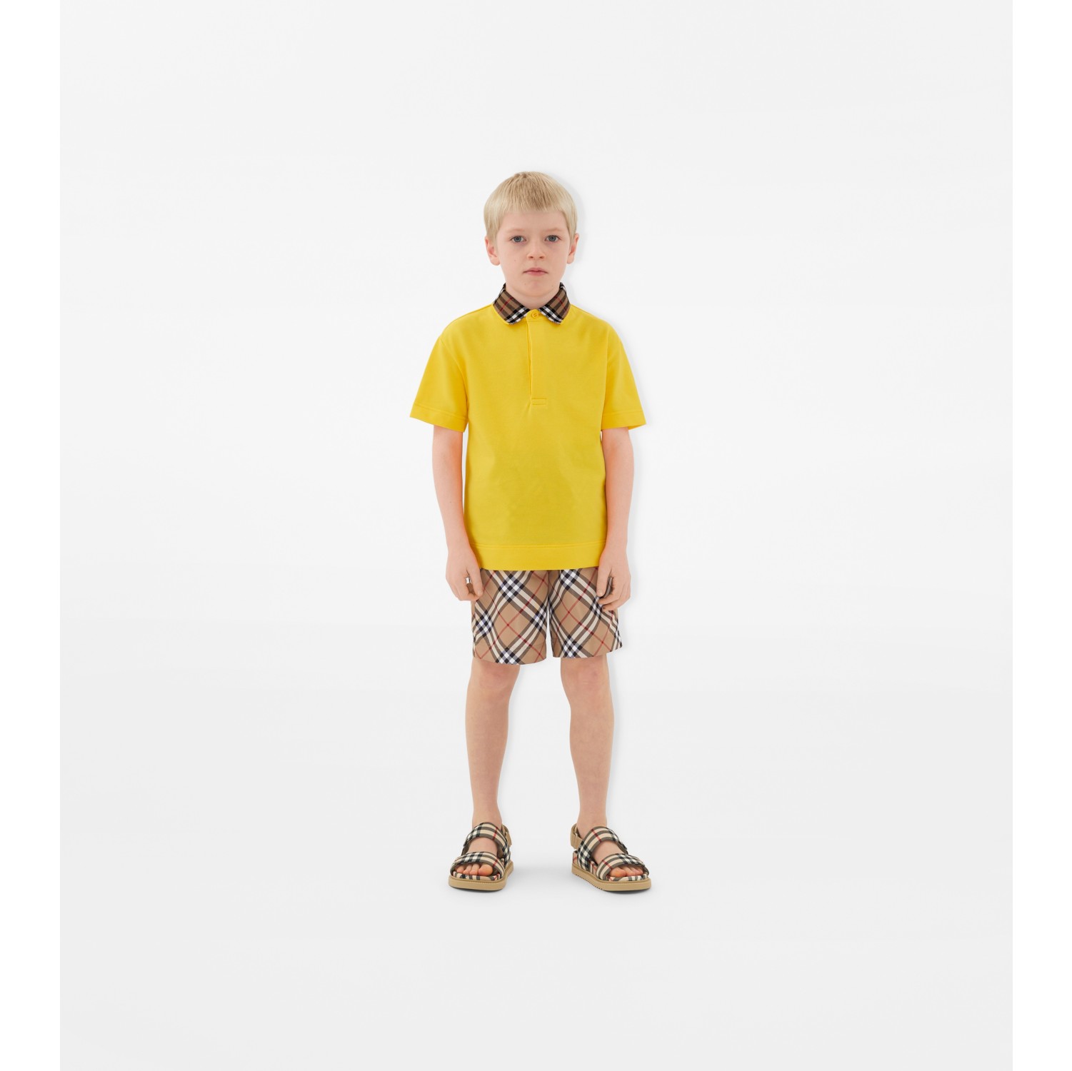 Check Collar Cotton Polo Shirt in Gorse yellow Burberry Official