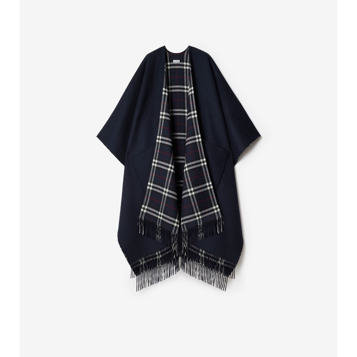 Burberry Reversible Check Wool Cashmere Cape In Blue