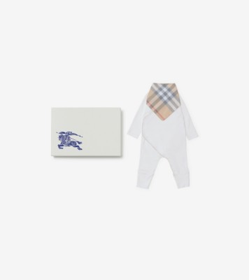 Burberry Boys 3month Light Blue Collared Top, Bib, & 2024 Hat Set with Box