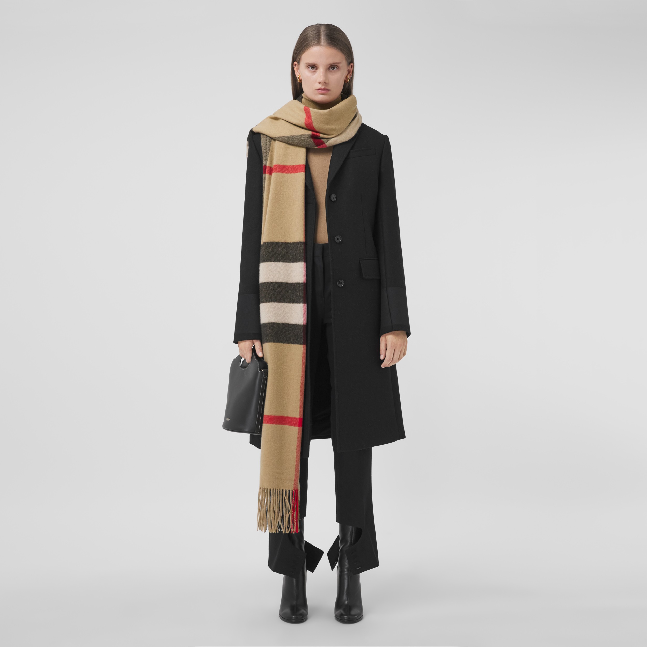 Check Cashmere Oversized Scarf in Archive Beige Burberry® Official