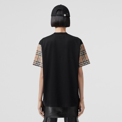 Vintage Check Sleeve Cotton Oversized T-shirt in Black - Women | Burberry®  Official