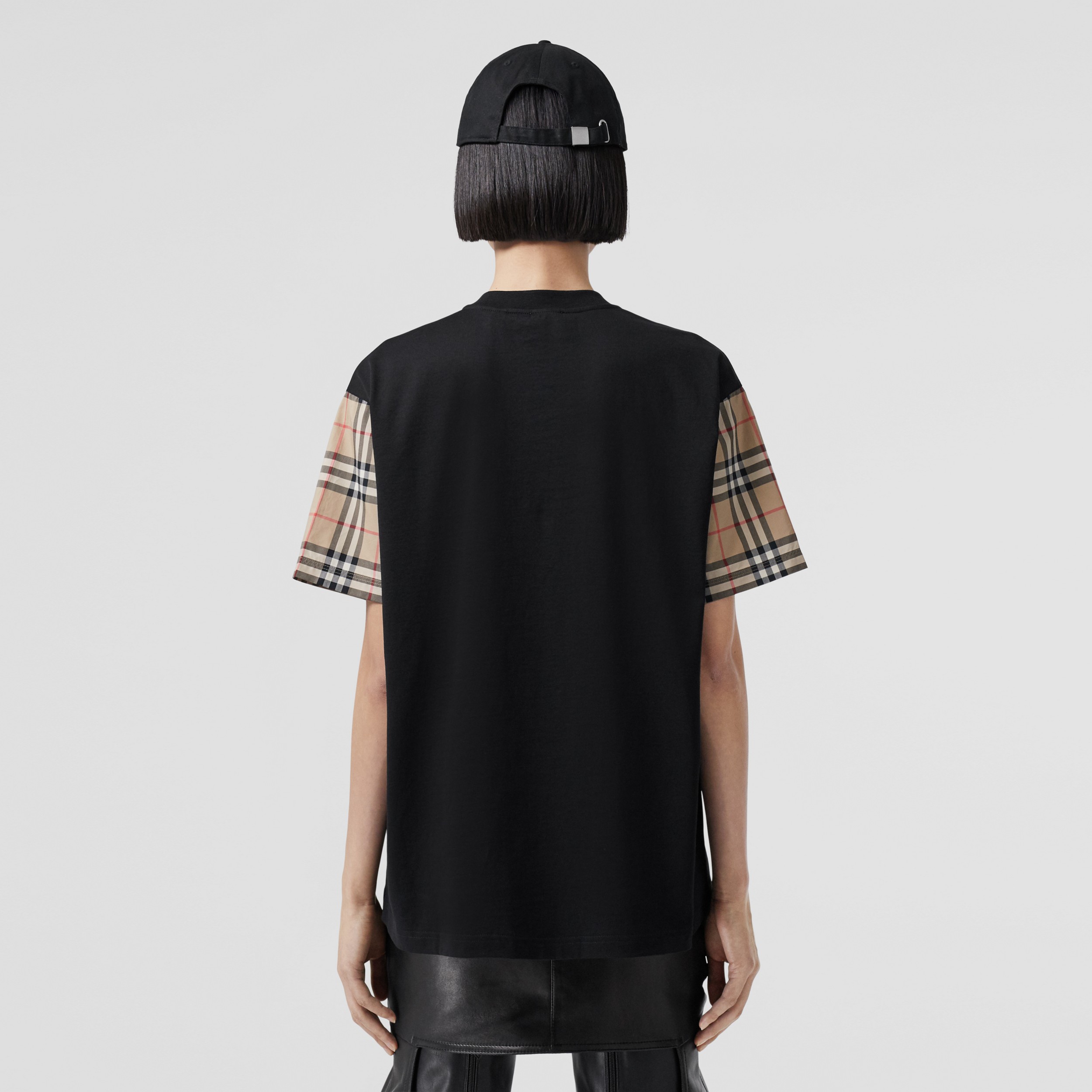 Vintage Check Sleeve Cotton Oversized T-shirt in Black - Women | Burberry® Official - 3