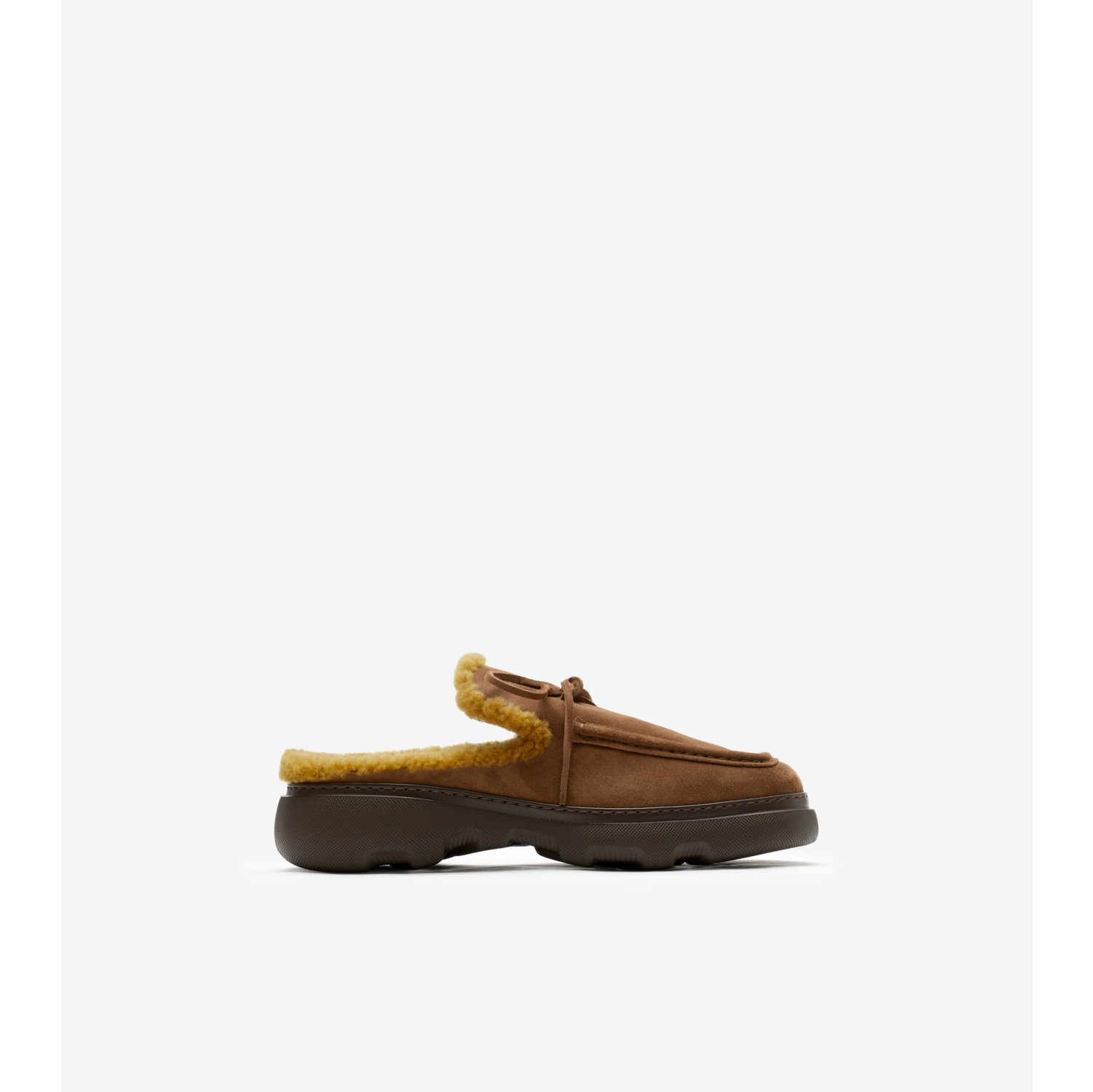 Suede and Shearling Stony Mules in Wood Men Burberry Official