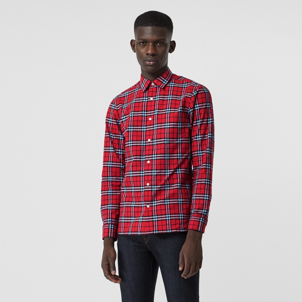 bright red check cotton shirt image01