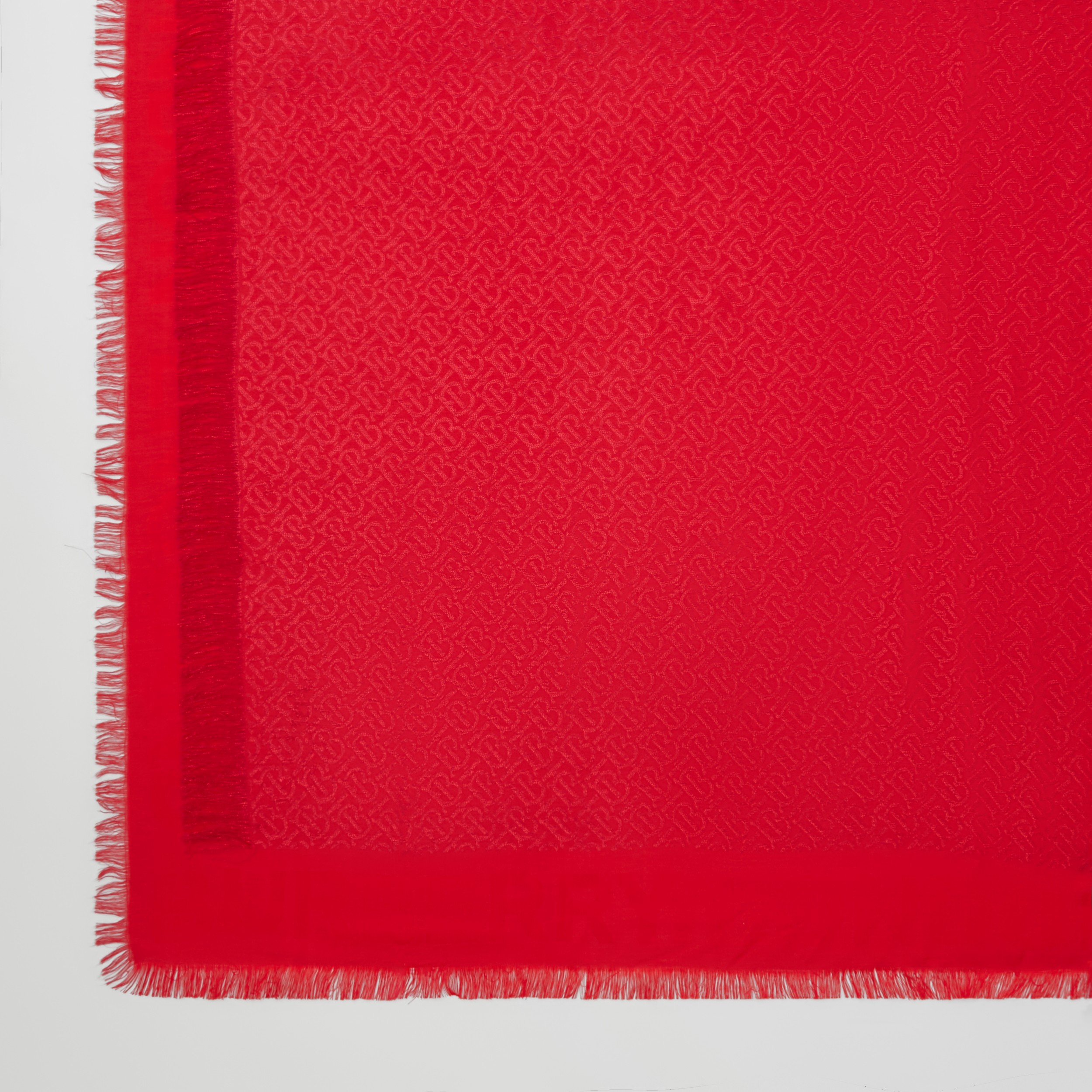 Metallic Monogram Silk Blend Large Square Scarf in Bright Red | Burberry United States